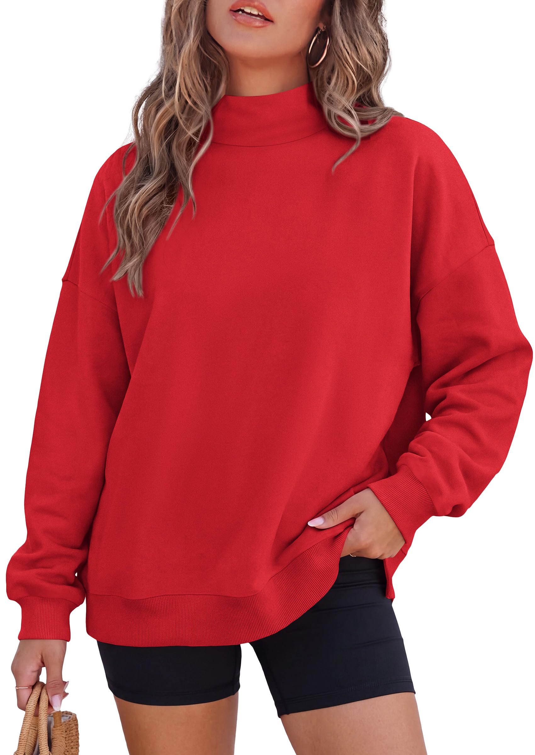 Womens Mock Neck Sweatshirt Oversized Pullover Fall Outfits