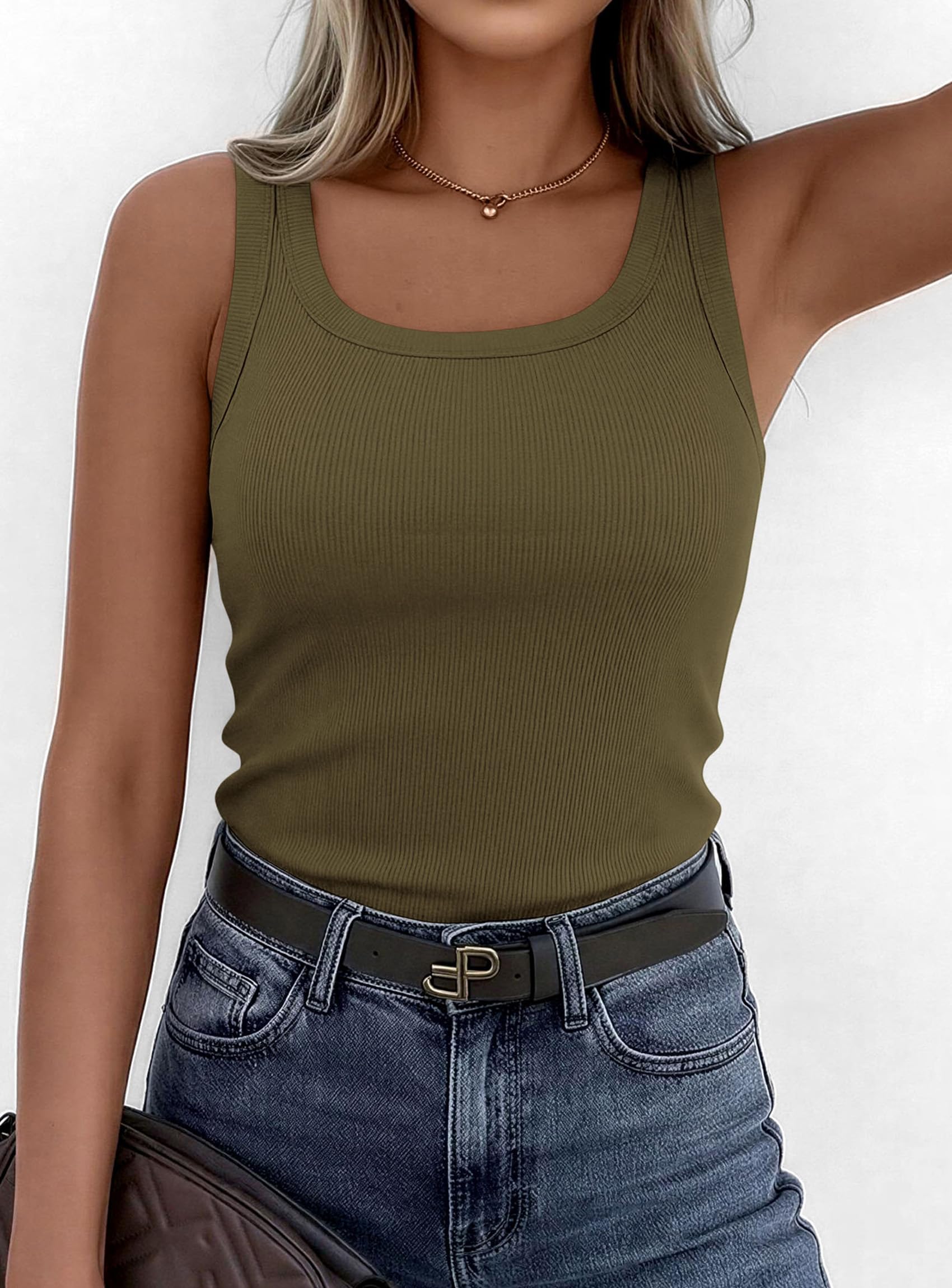 Tank Tops for Women Summer Sleeveless Tops,Army Green,S