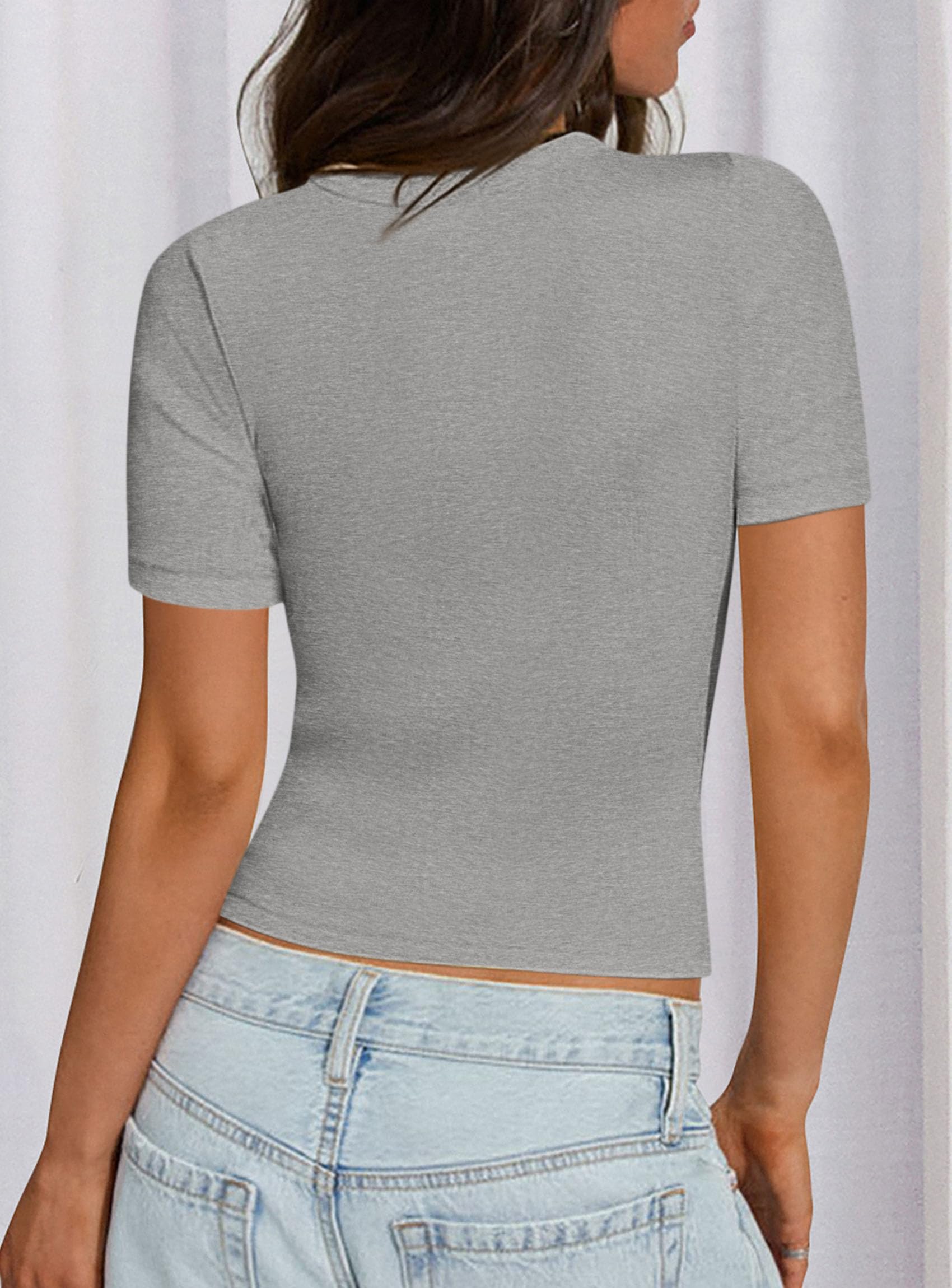 Womens Short Sleeve Slim Fit Basic Shirts,Grey,XS