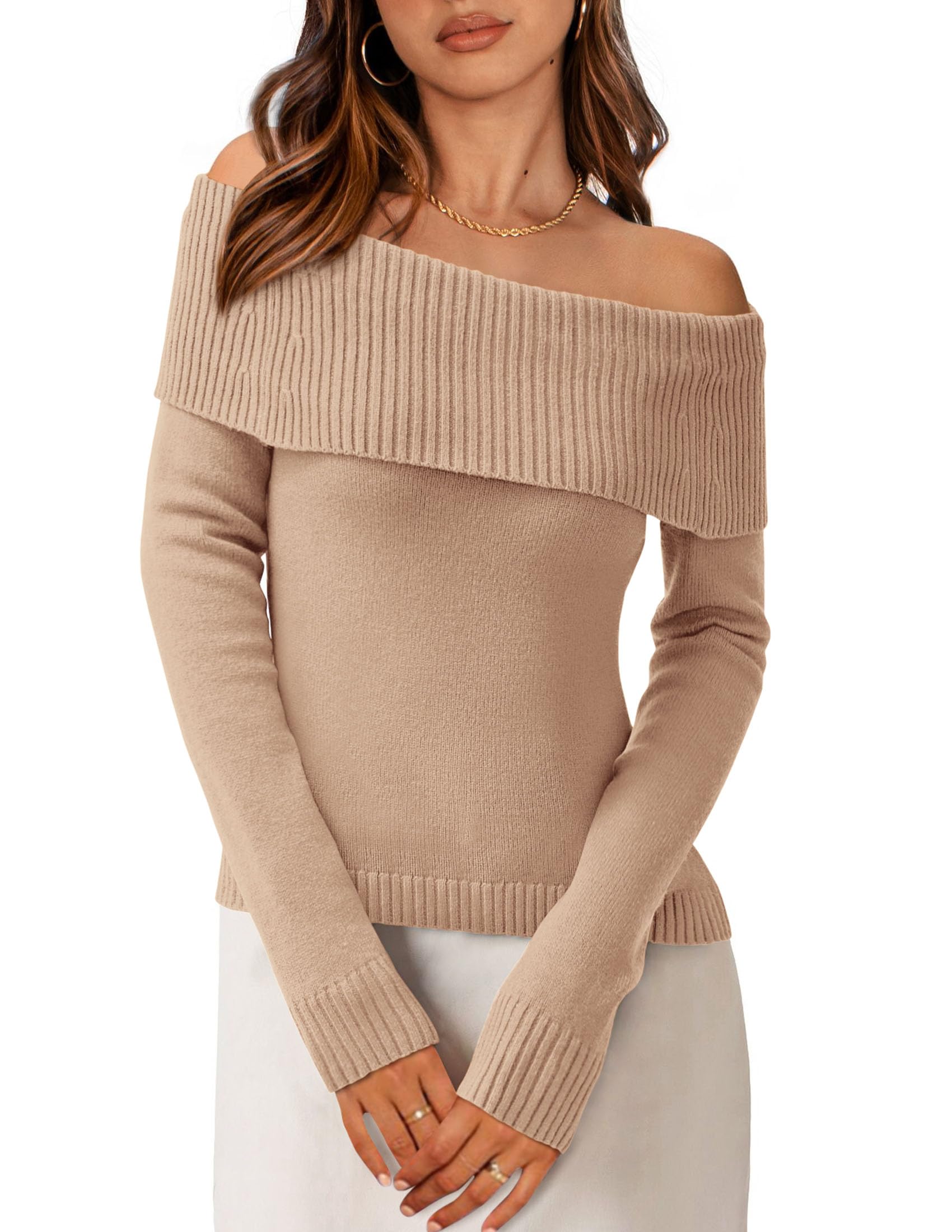 Off the Shoulder Sweater Women Trendy Fall Date Night Tops