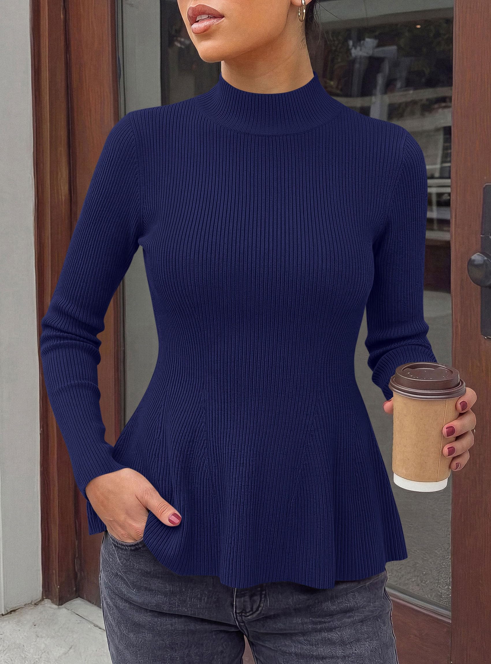 Women's Long Sleeve Peplum Tops Knit Pullover Fall Sweaters