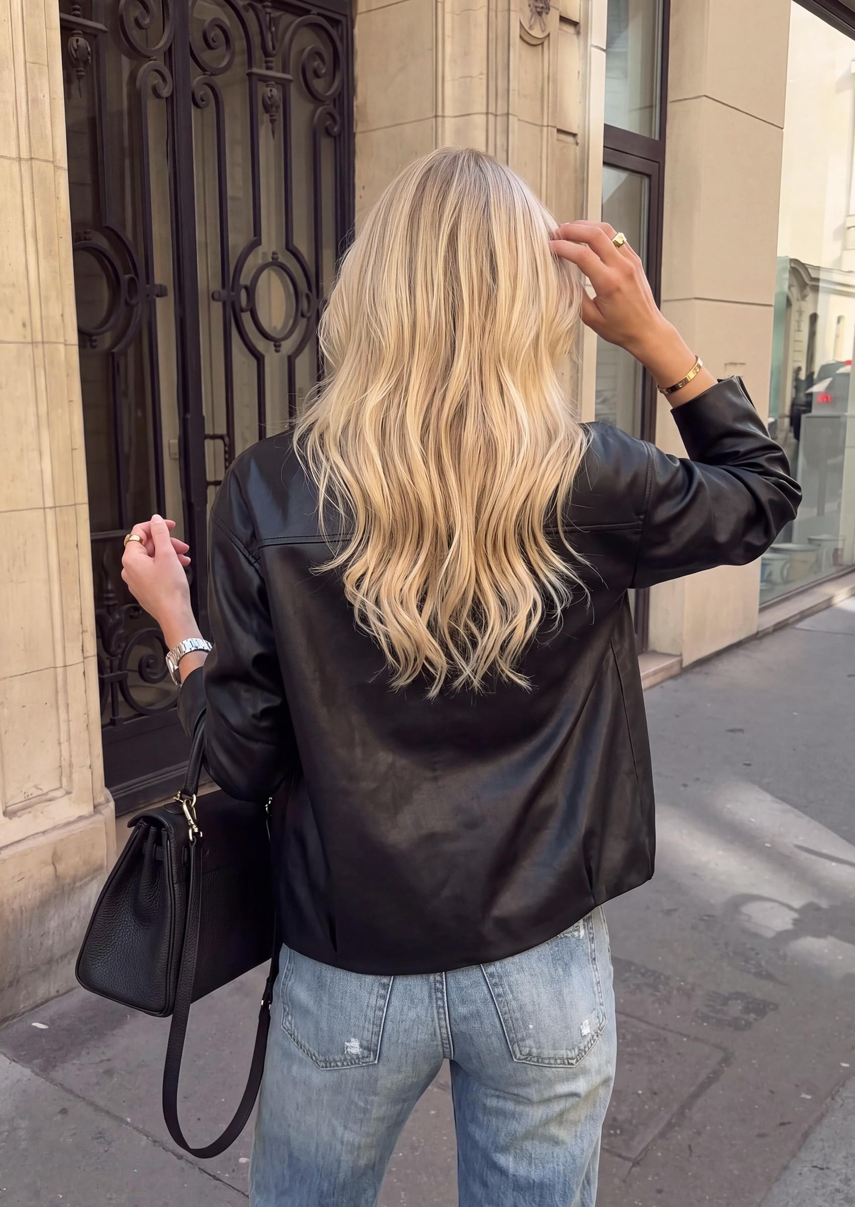 Womens Faux Leather Motorcycle Jackets Fall Cropped Coats