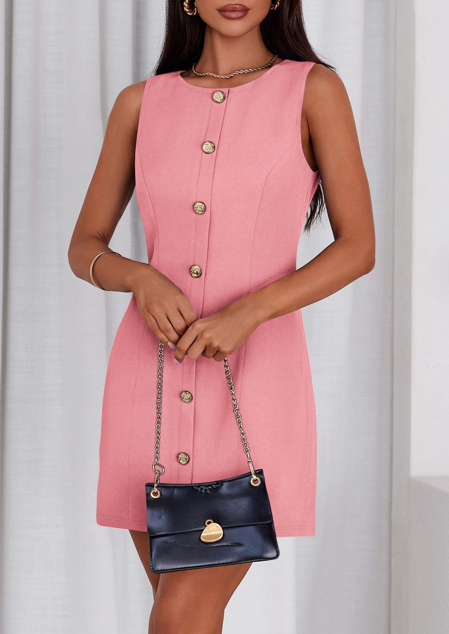Women Business Casual Cocktail Work Short Dress,Peach Pink,S