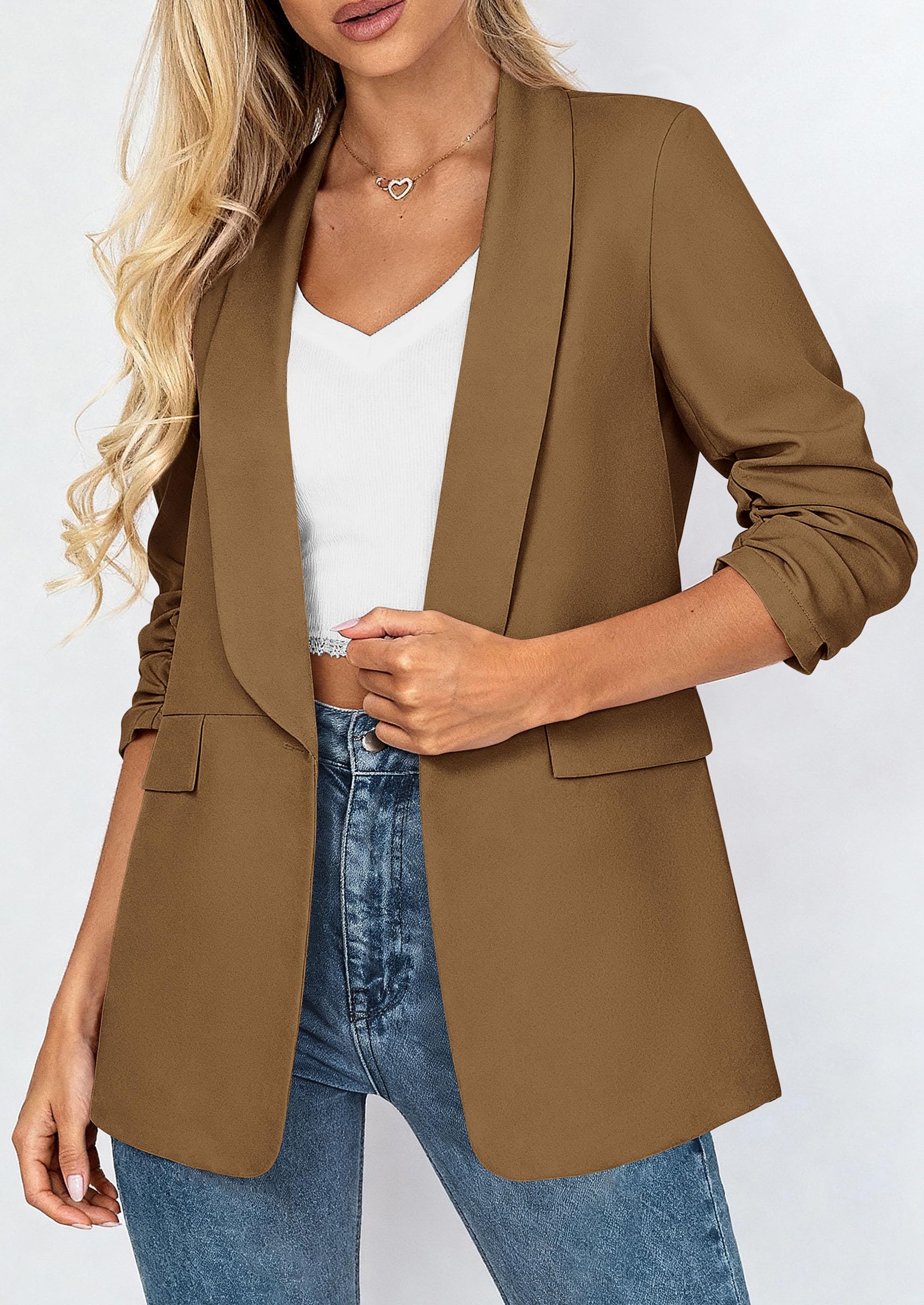 Women's Summer Blazers Business Casual Outfits Dark Khaki,XS