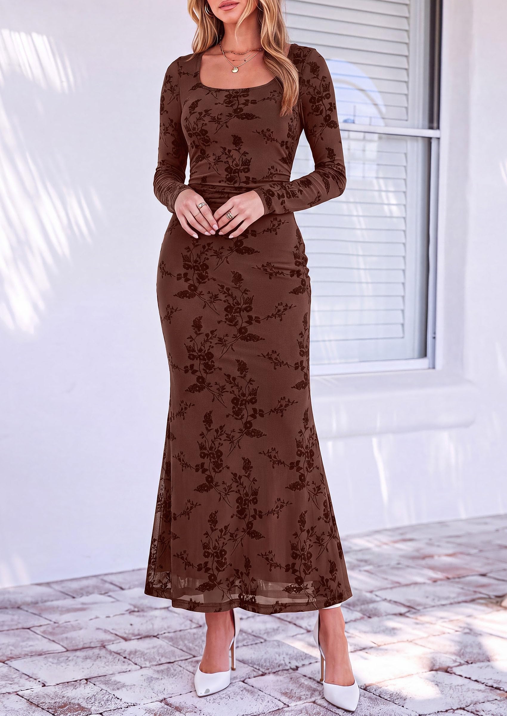 Women's Formal Floral Maxi Dress Fall Wedding Guest Dresses