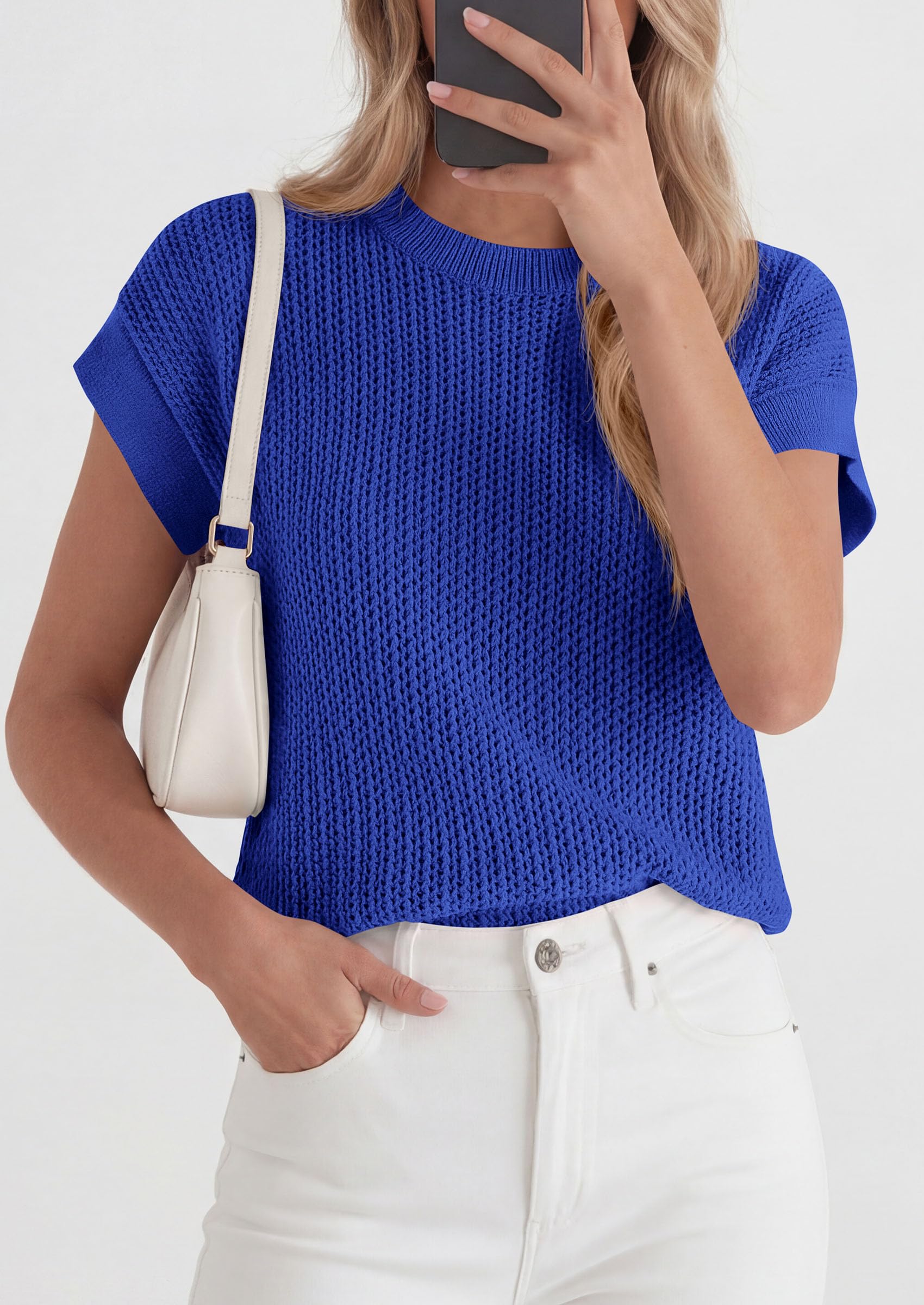 Women's Summer Sweater Vest Crochet Tops (Royal Blue,S)