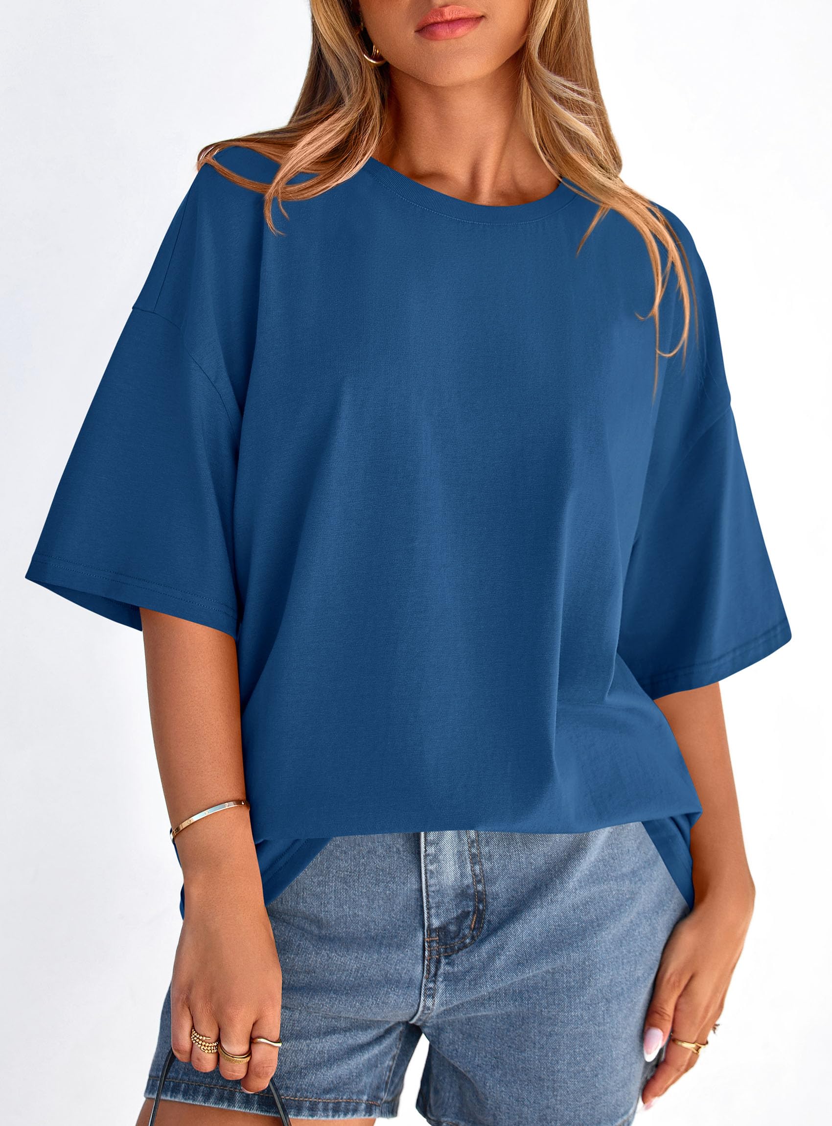 Women's Oversized Tshirts Going Out Tops (Blue,S)