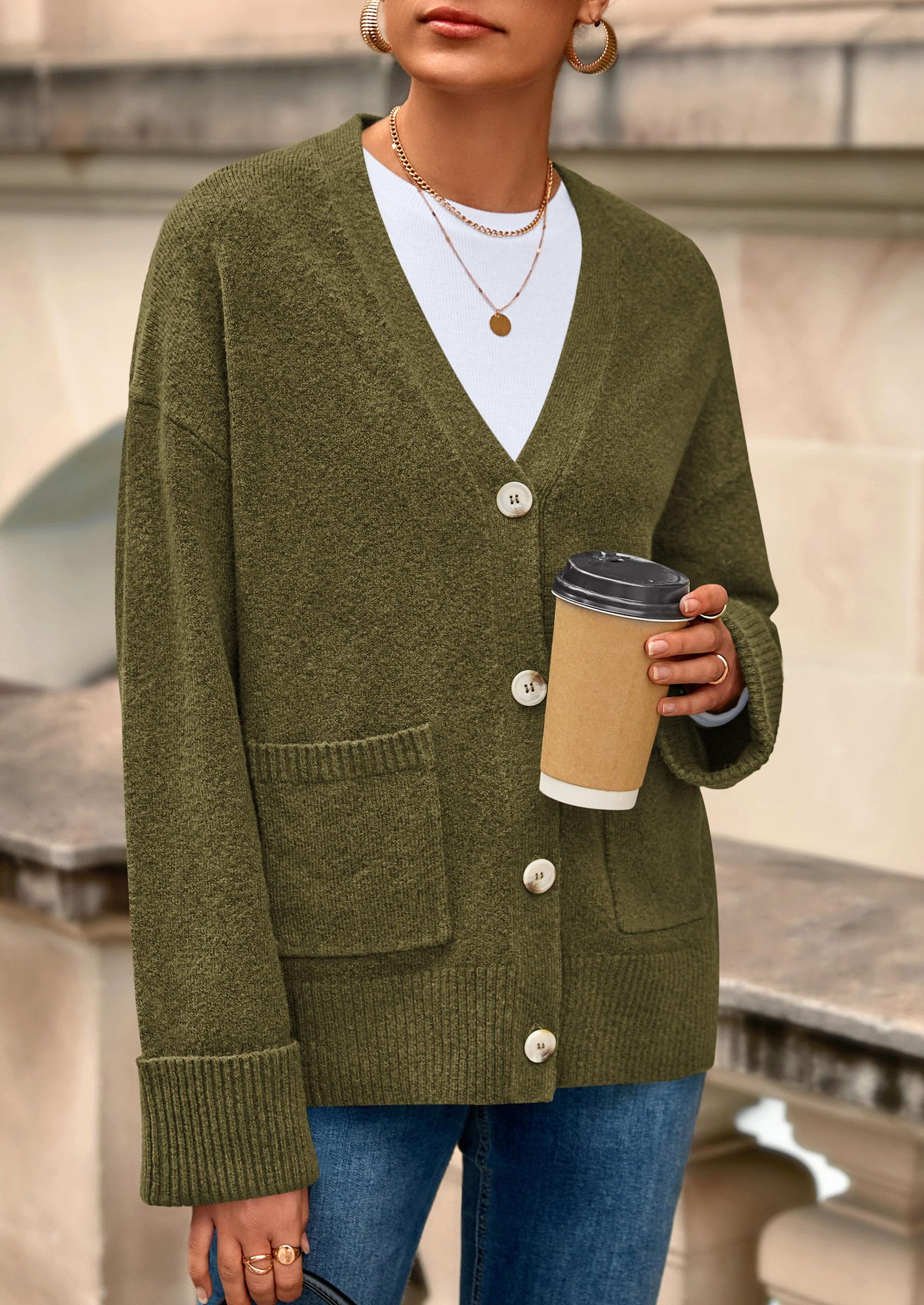 Women's Winter Oversized Cardigan Sweaters (Army Green,S)