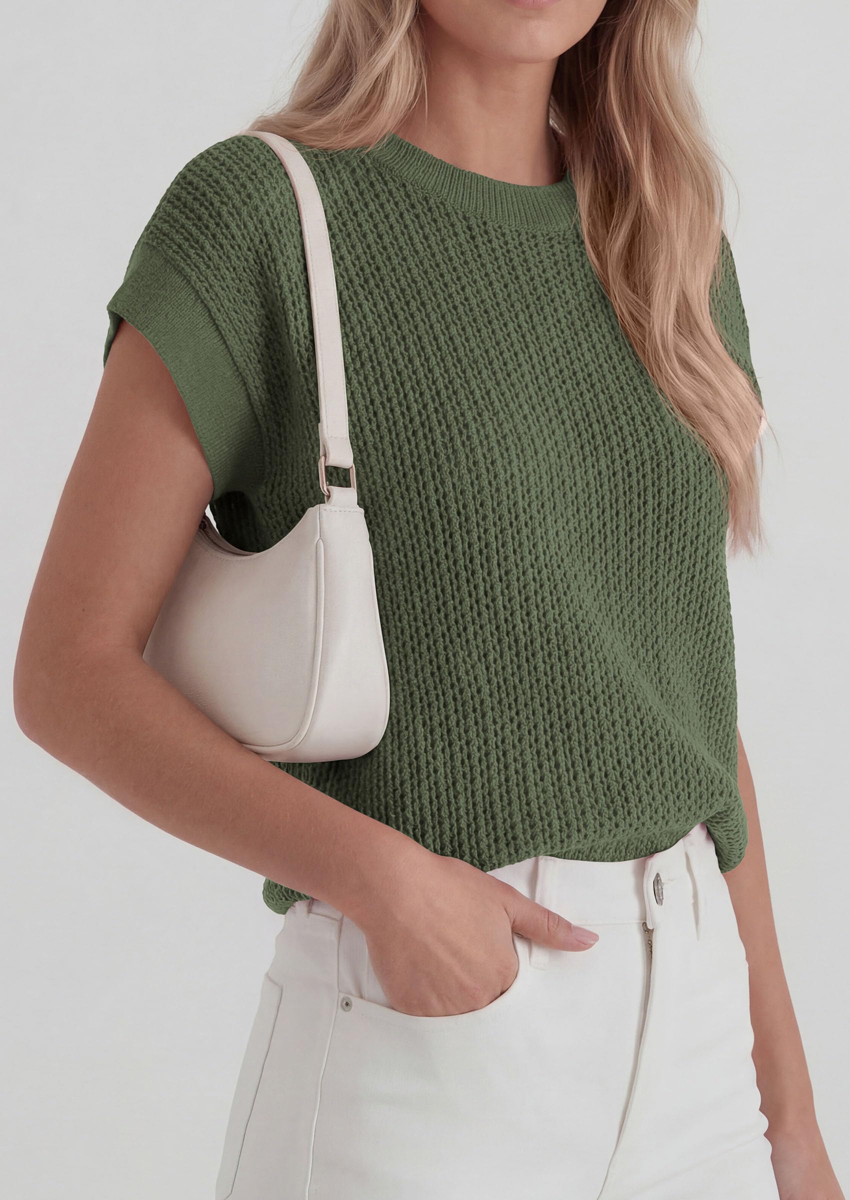Women's Summer Sweater Vest Crochet Tops (Green,M)
