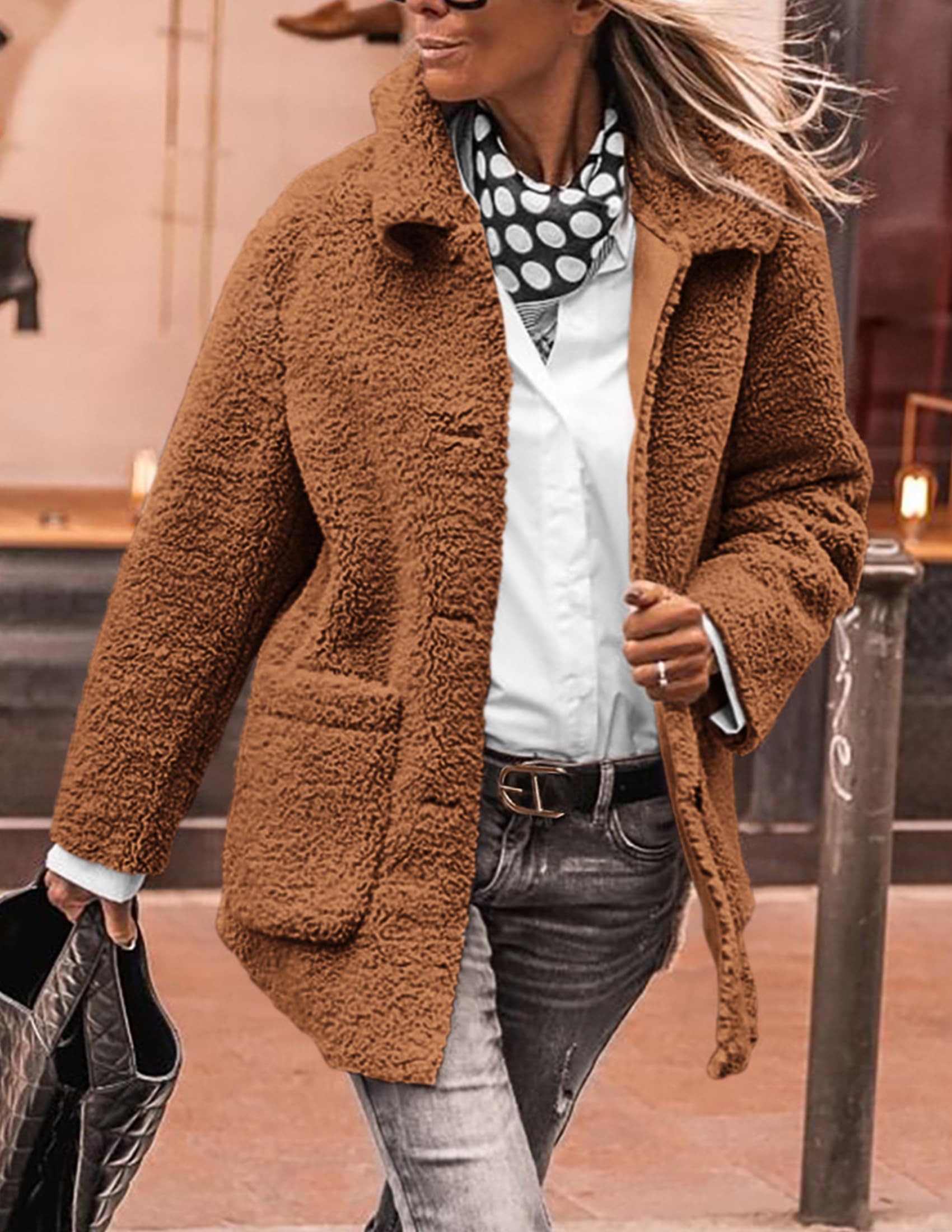 Women's Fleece Sherpa Coats Winter Outfits Golden Camel,S