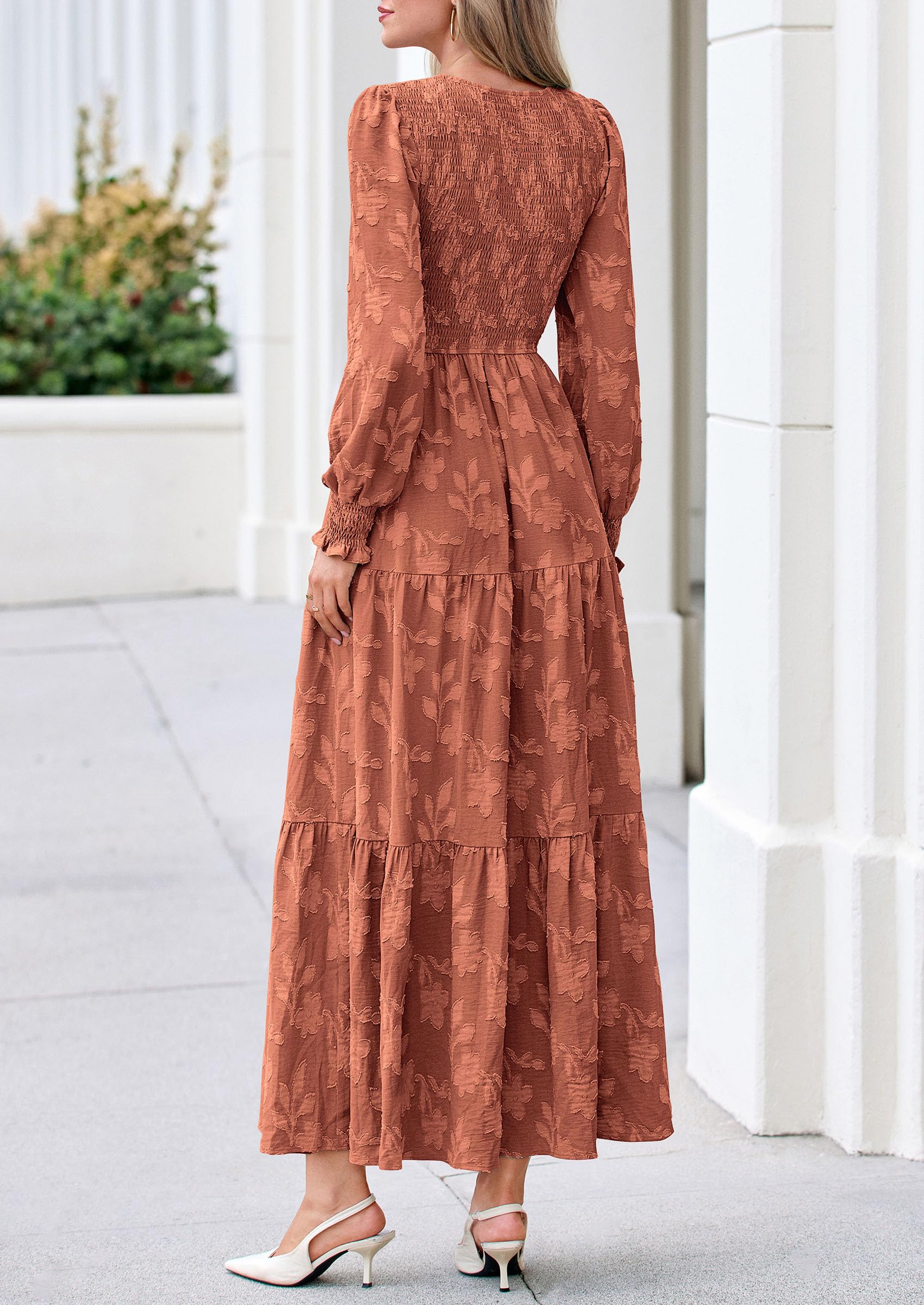 Fall Floral Long Sleeve Wedding Guest Dress for Women Pockets