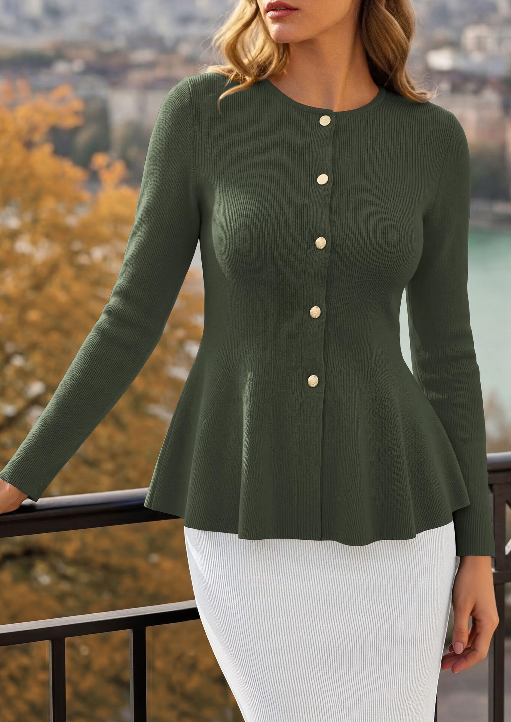 Women's Fall Lightweight Cardigan Sweaters, Army Green,S
