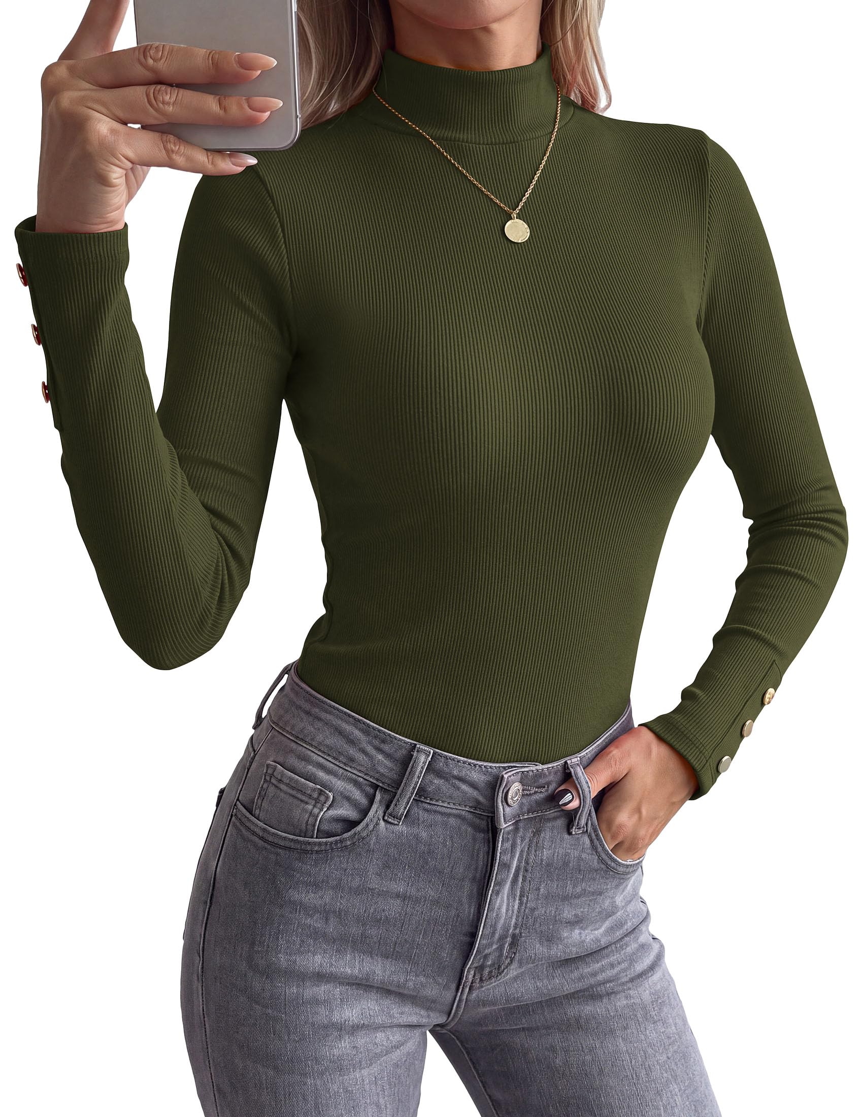 Women's Long Sleeve Shirts Fall Going Out Tops,Army Green,XS