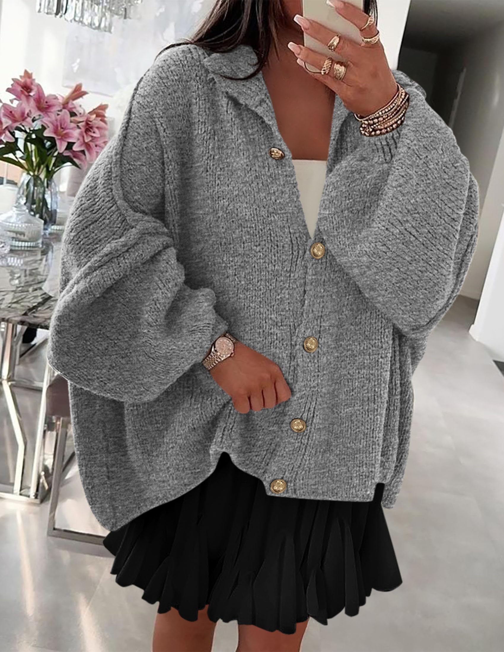 Women's Oversized Chunky Cardigan Sweaters(Grey,Small)