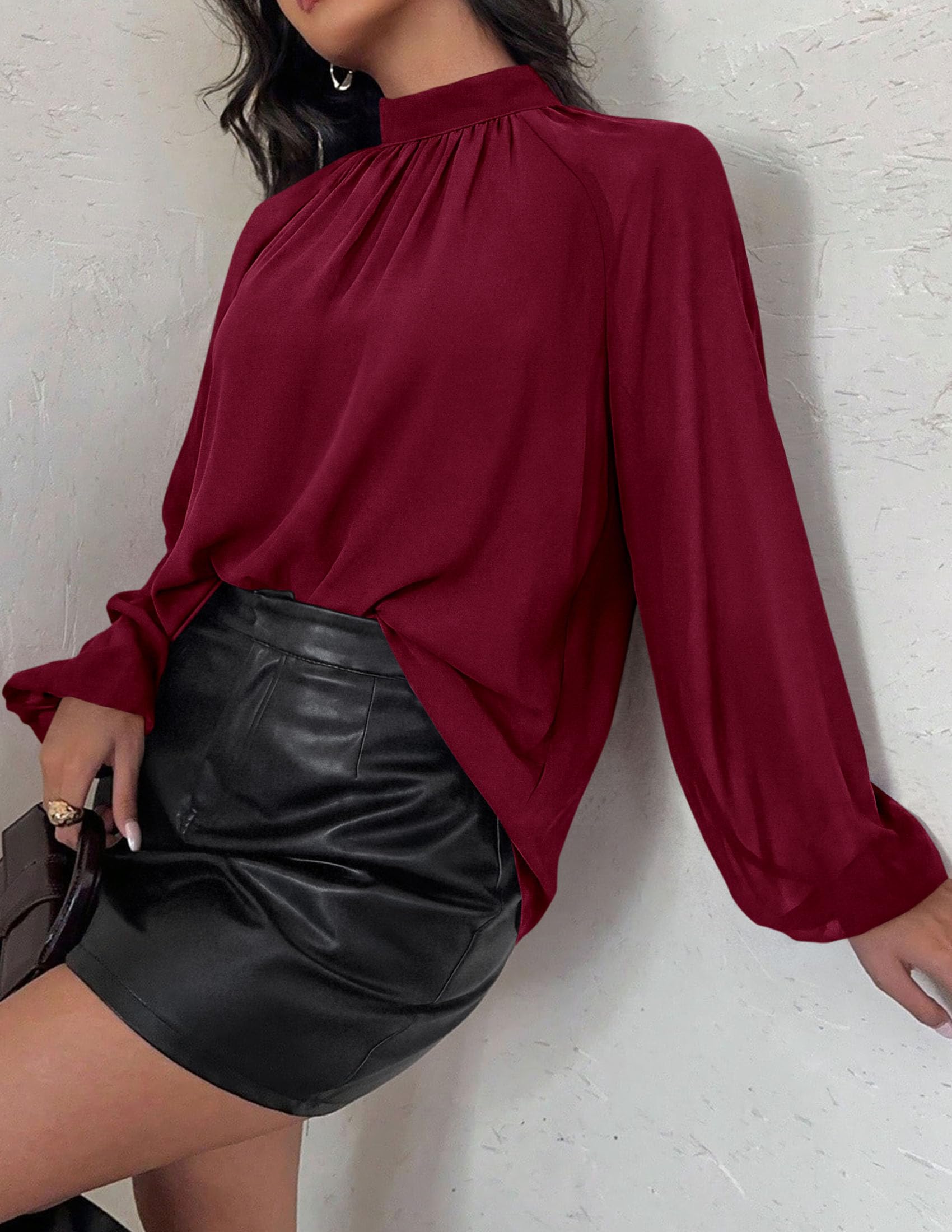 Chiffon Blouses for Women Dressy Casual Mock Neck Tops