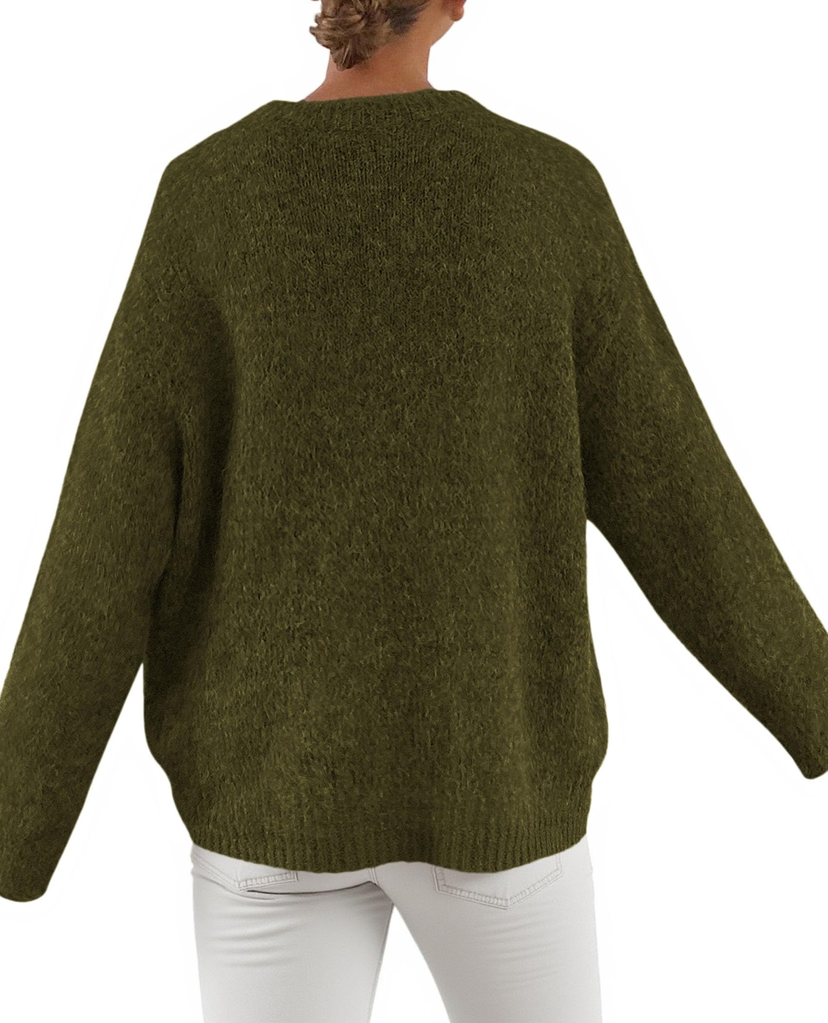 Womens Long Sleeve Oversized Pullover Sweater,Army Green,S