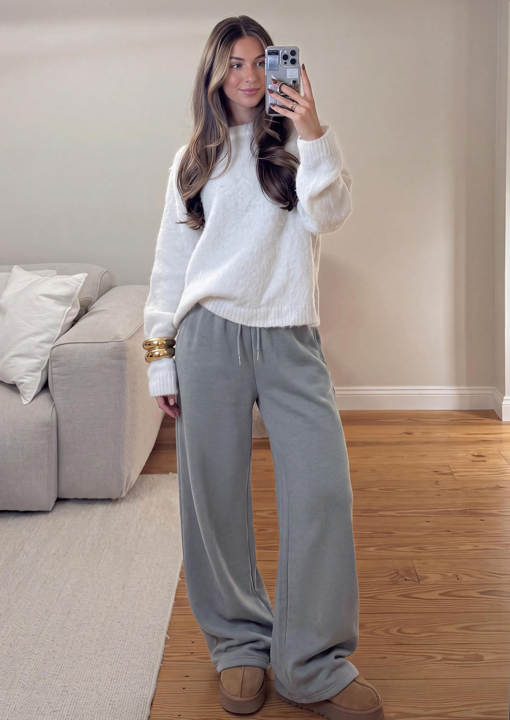 Womens Wide Leg Sweatpants Fleece Fall Sweat Pants,Grey