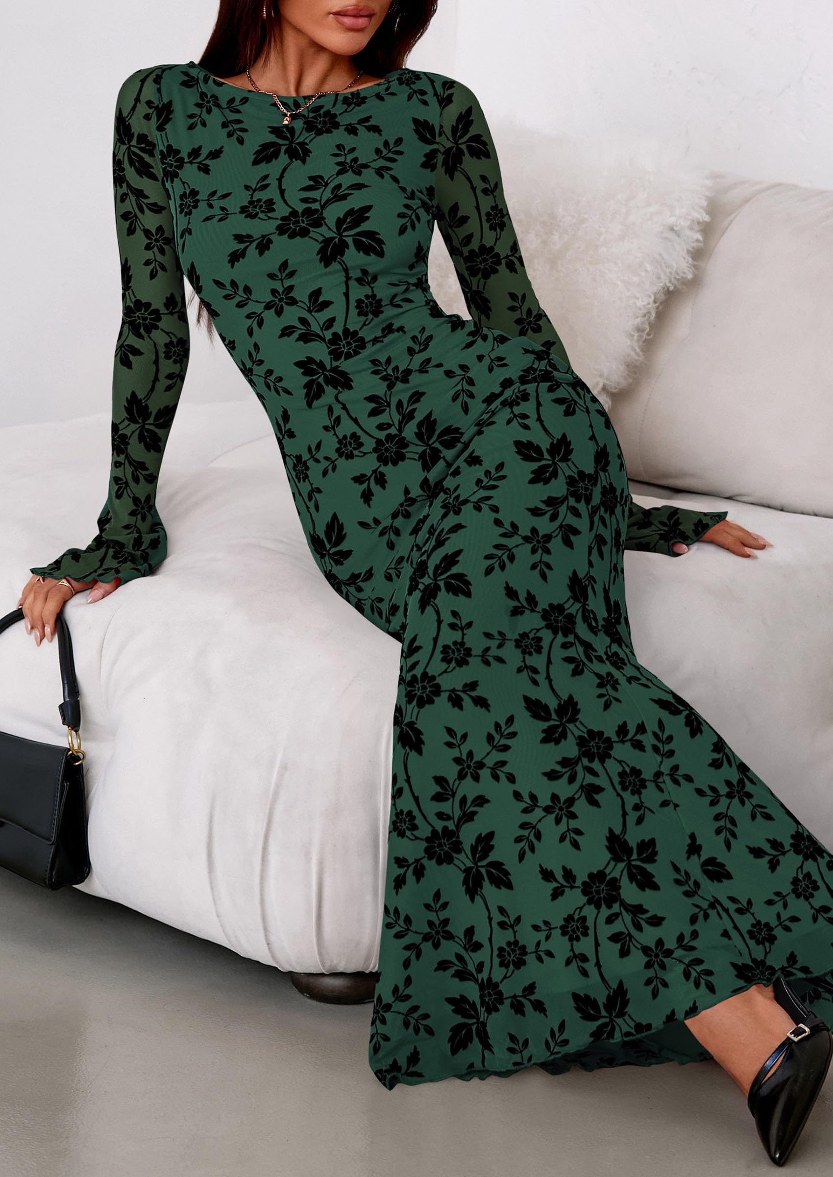 Women's Floral Bodycon Maxi Dress Wedding Guest Dresses