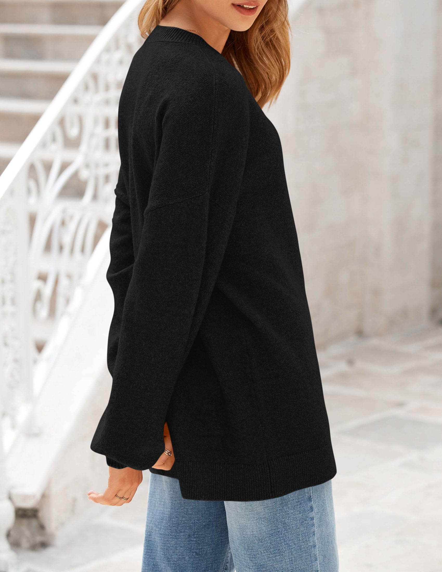 Women's Fall Sweaters Crewneck Long Sleeve Tops,Black,S