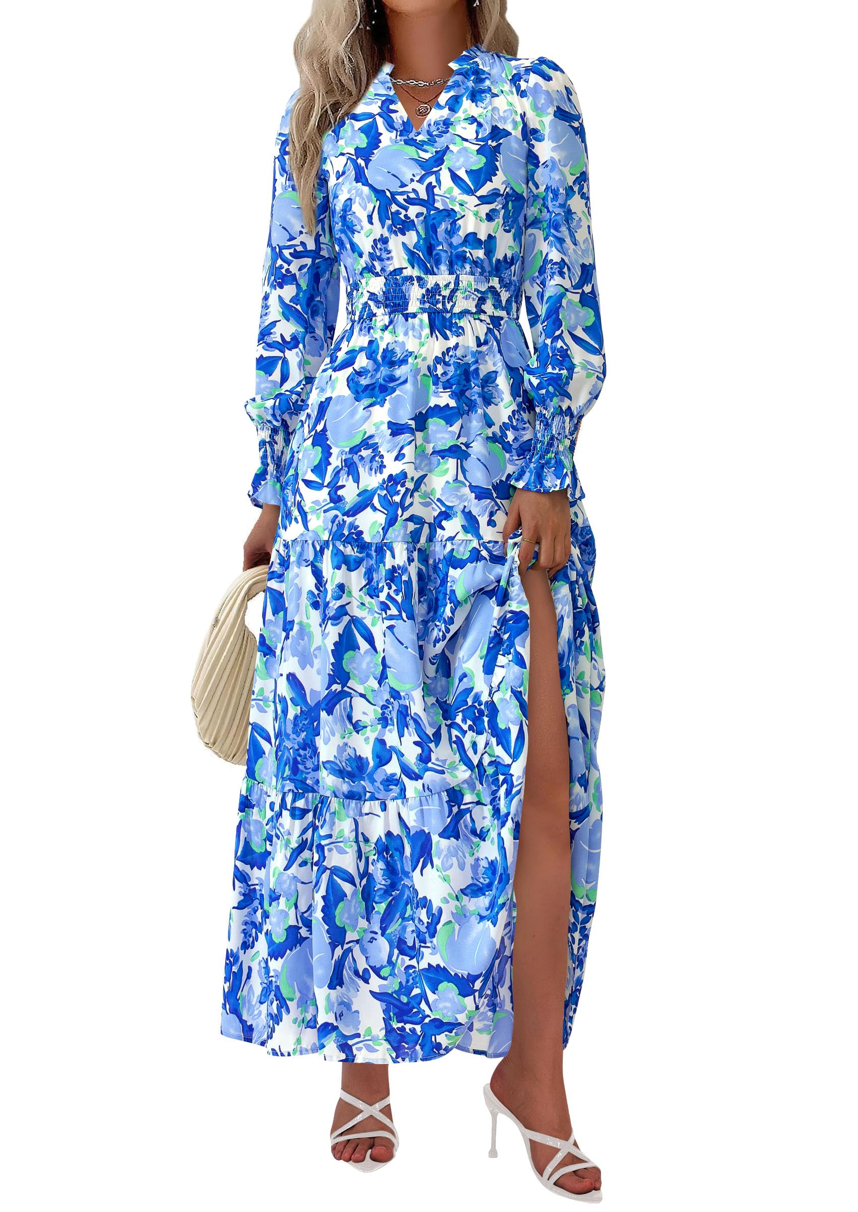 Women's Floral Maxi Dress Fall A Line Wedding Guest Dresses