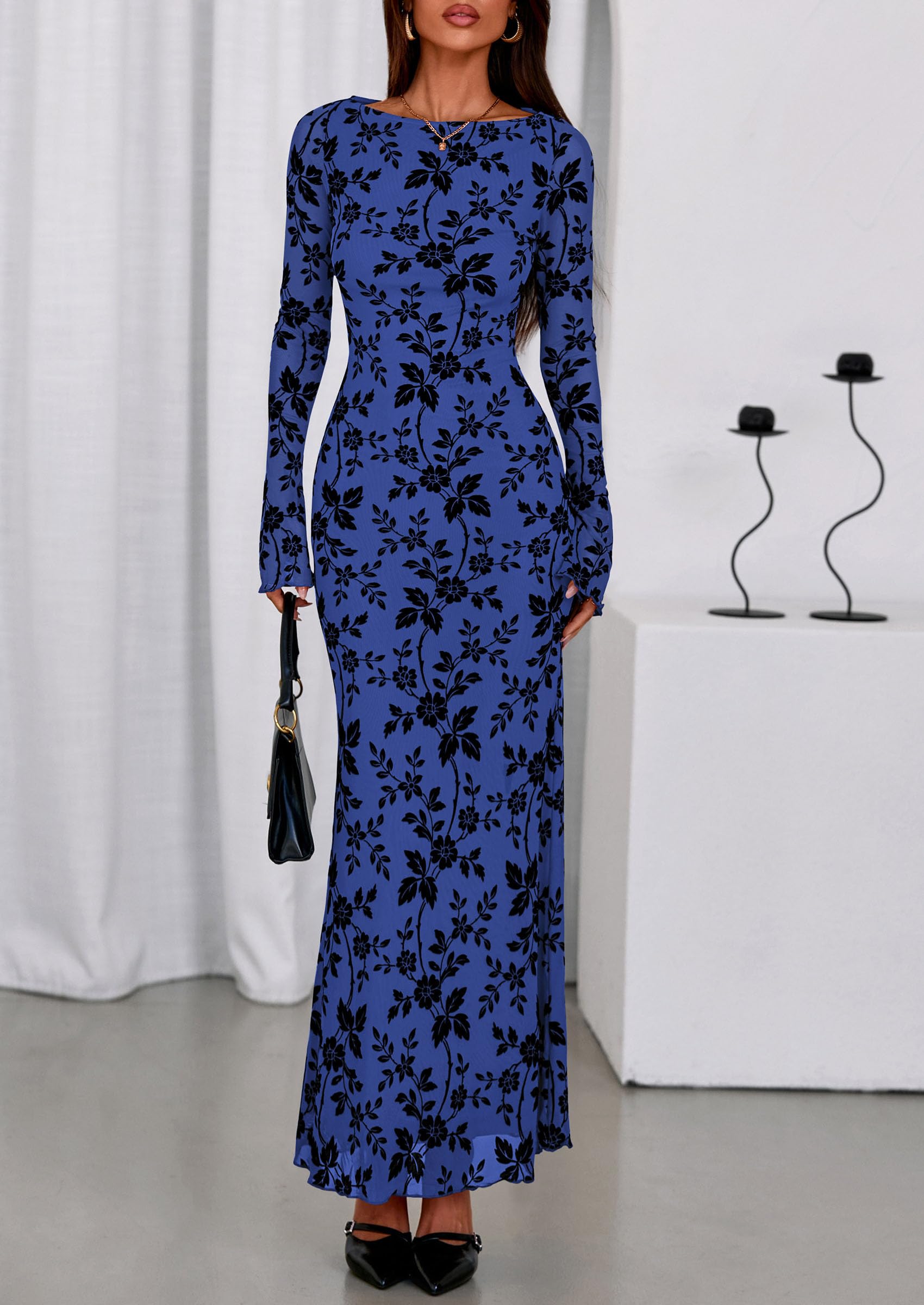 Women's Floral Bodycon Maxi Dress Wedding Guest Dresses
