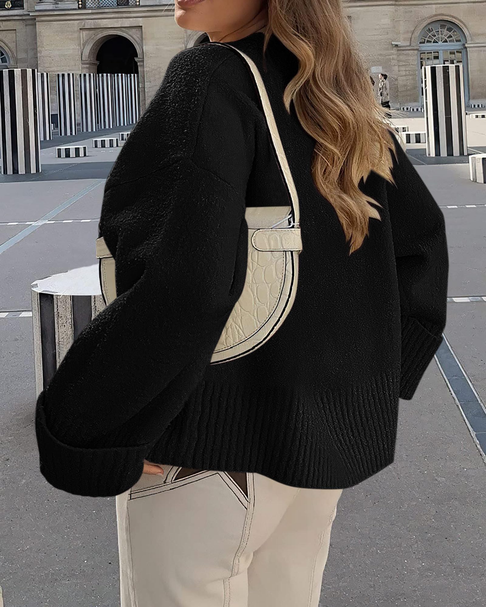 Women's Fall Fashion Cozy Oversized Sweaters(Black,XS)