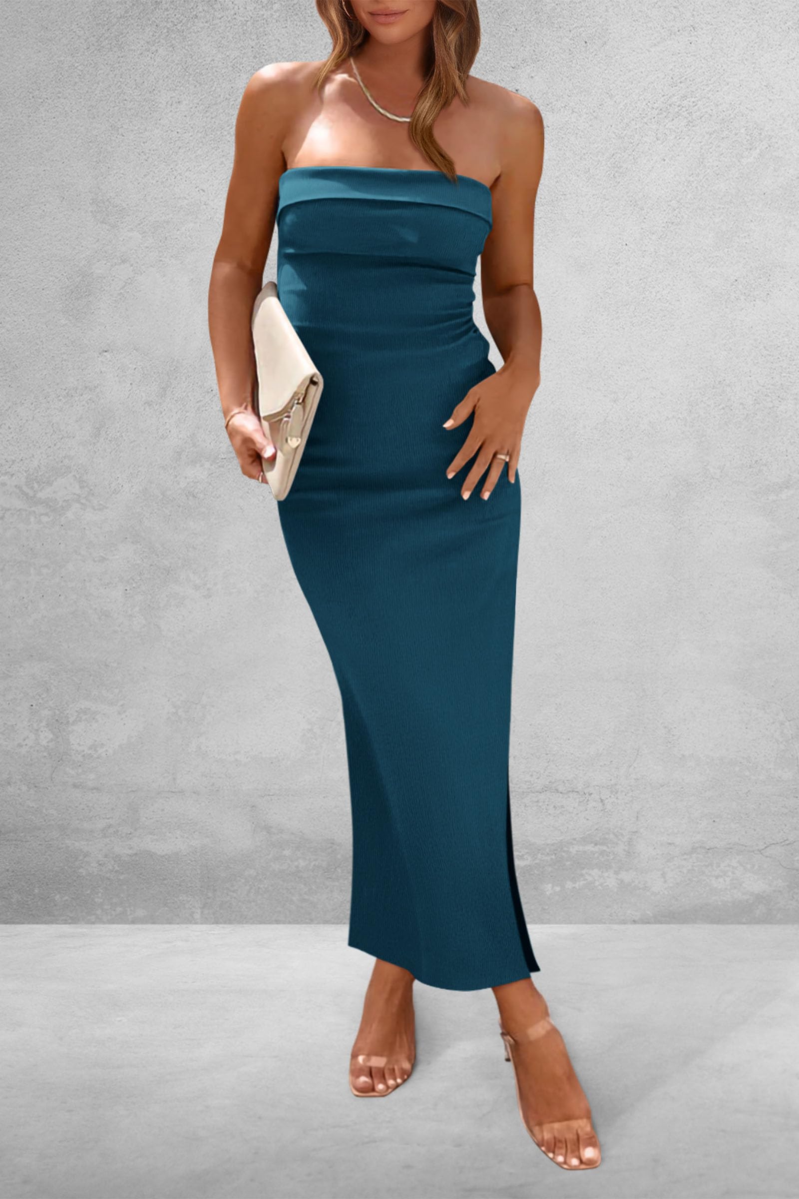 Women's Summer Strapless Cocktail Maxi Dresses Dark Blue
