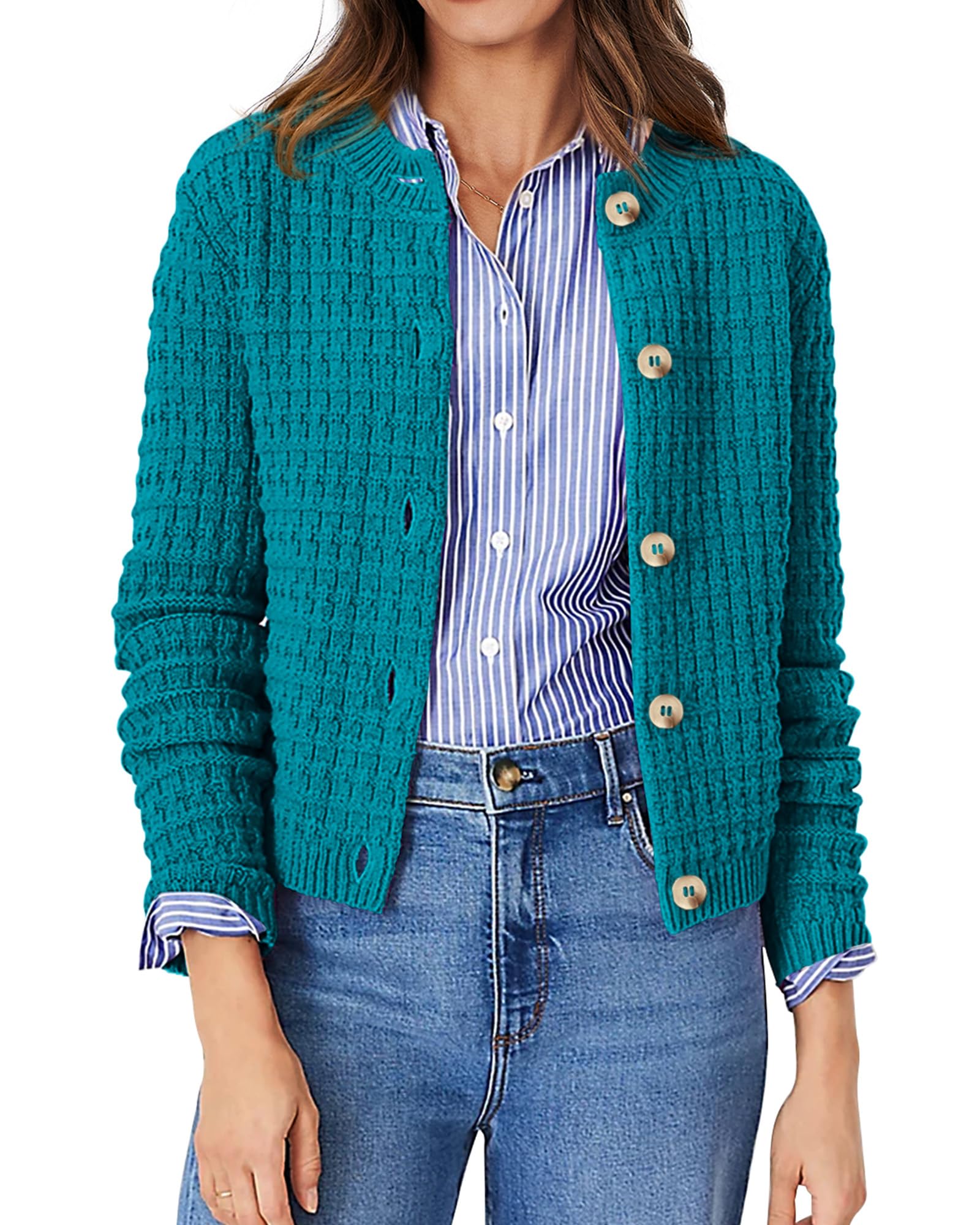 Women's Fall Lightweight Cardigan Sweaters Peacock Blue
