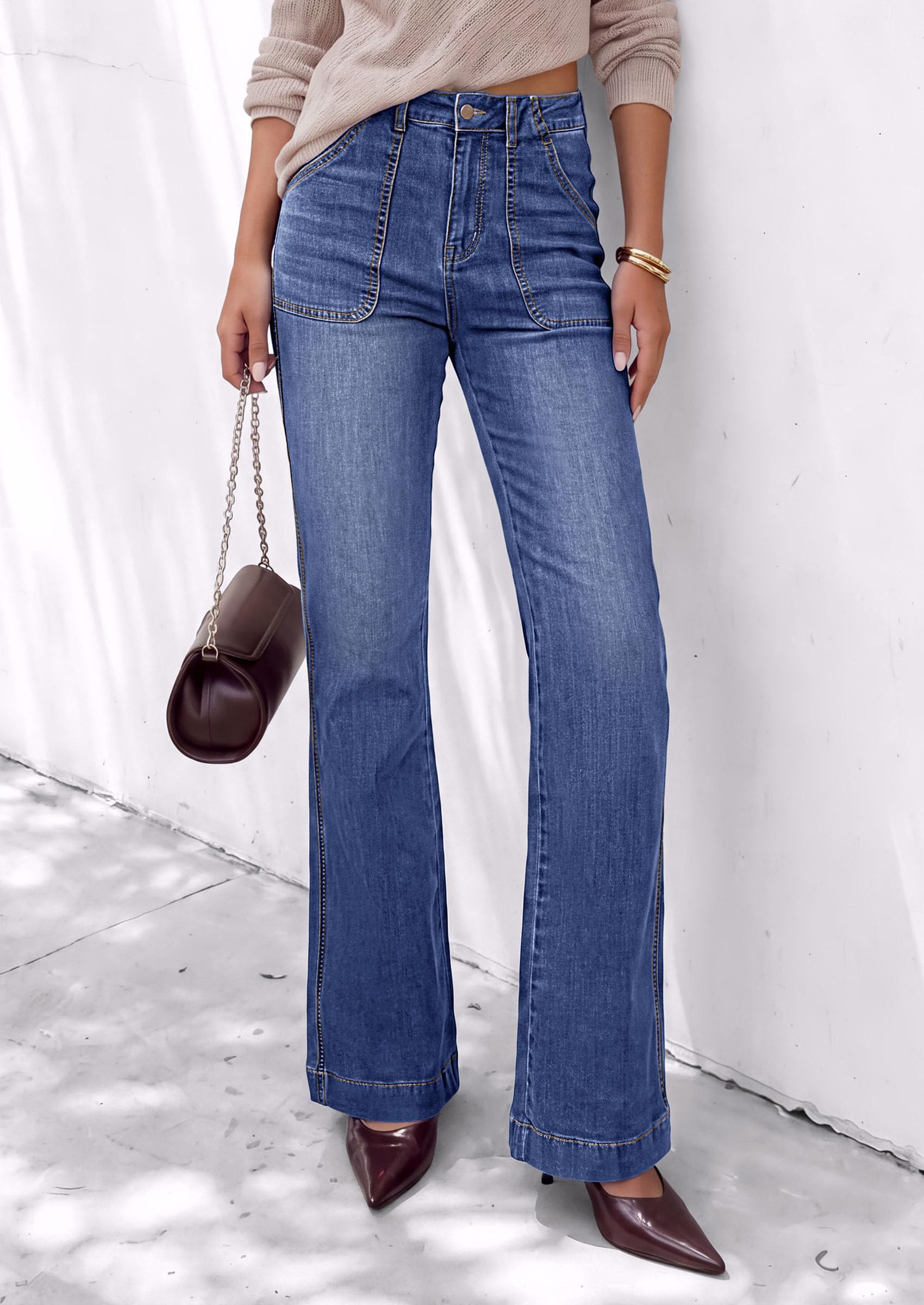Womens High Waisted Wide Leg Jeans Demin Pants