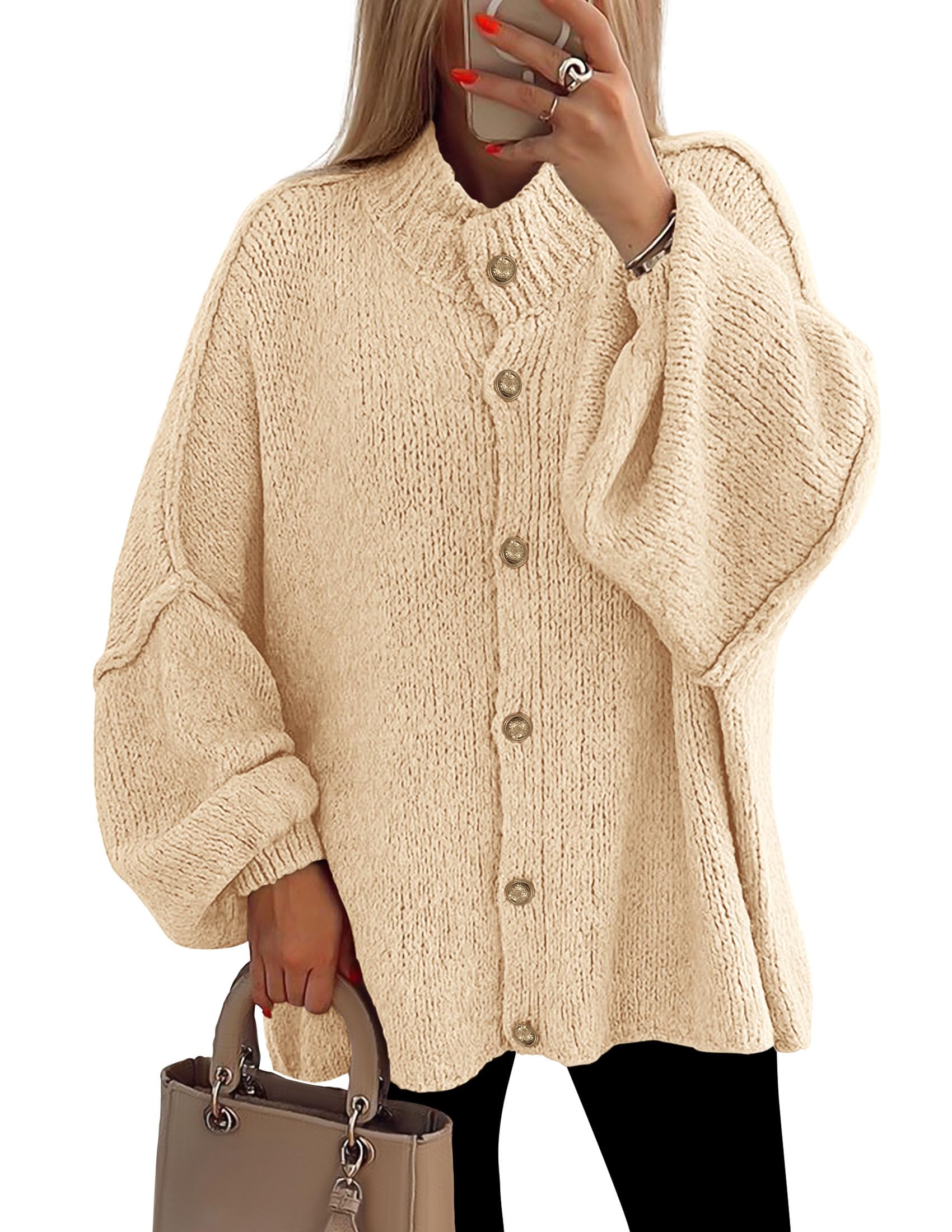 Women's Oversized Chunky Cardigan Sweaters(Beige,Small)