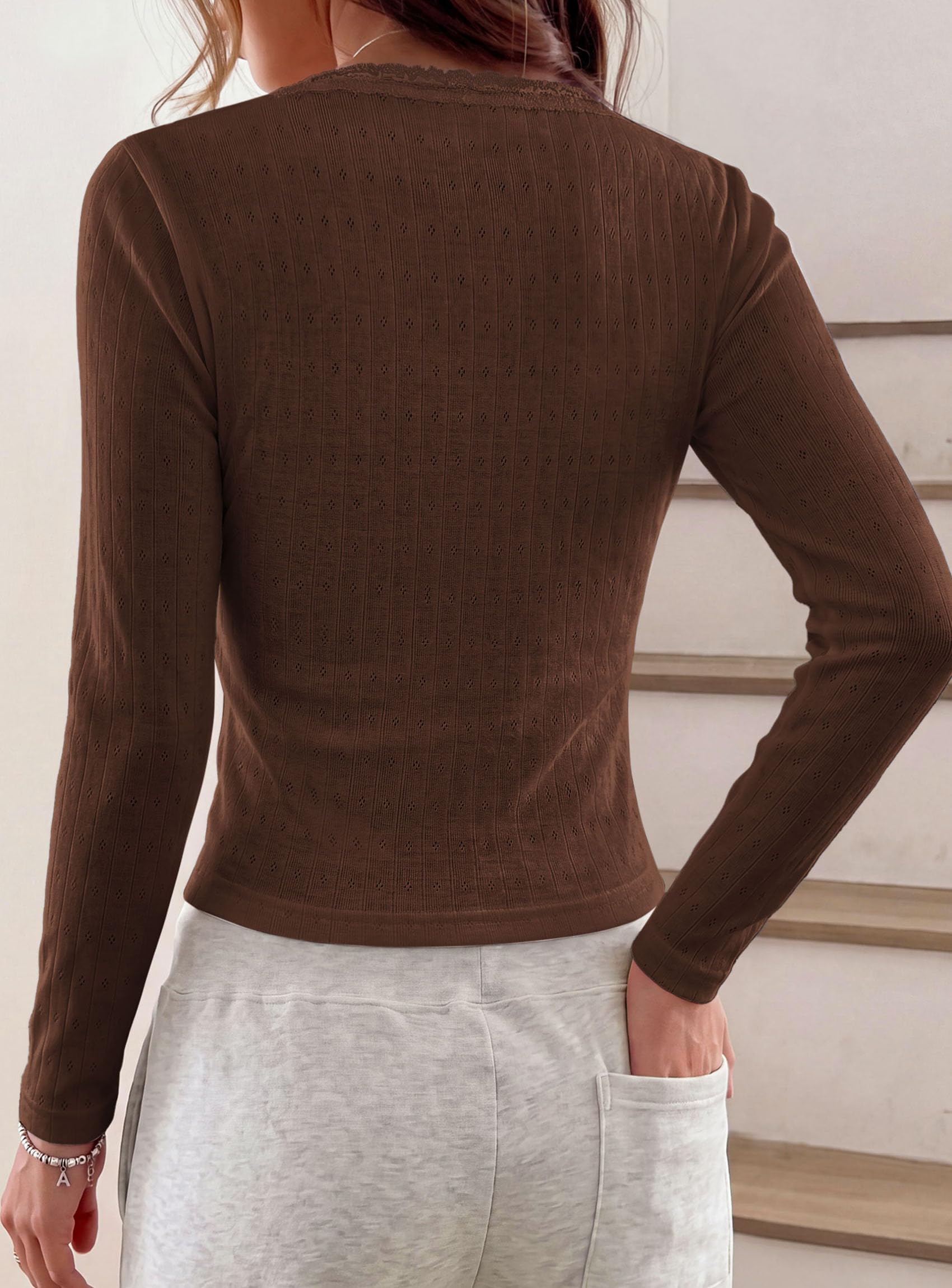 Womens Long Sleeve Henley Shirts Going Out Tops,Brown,S