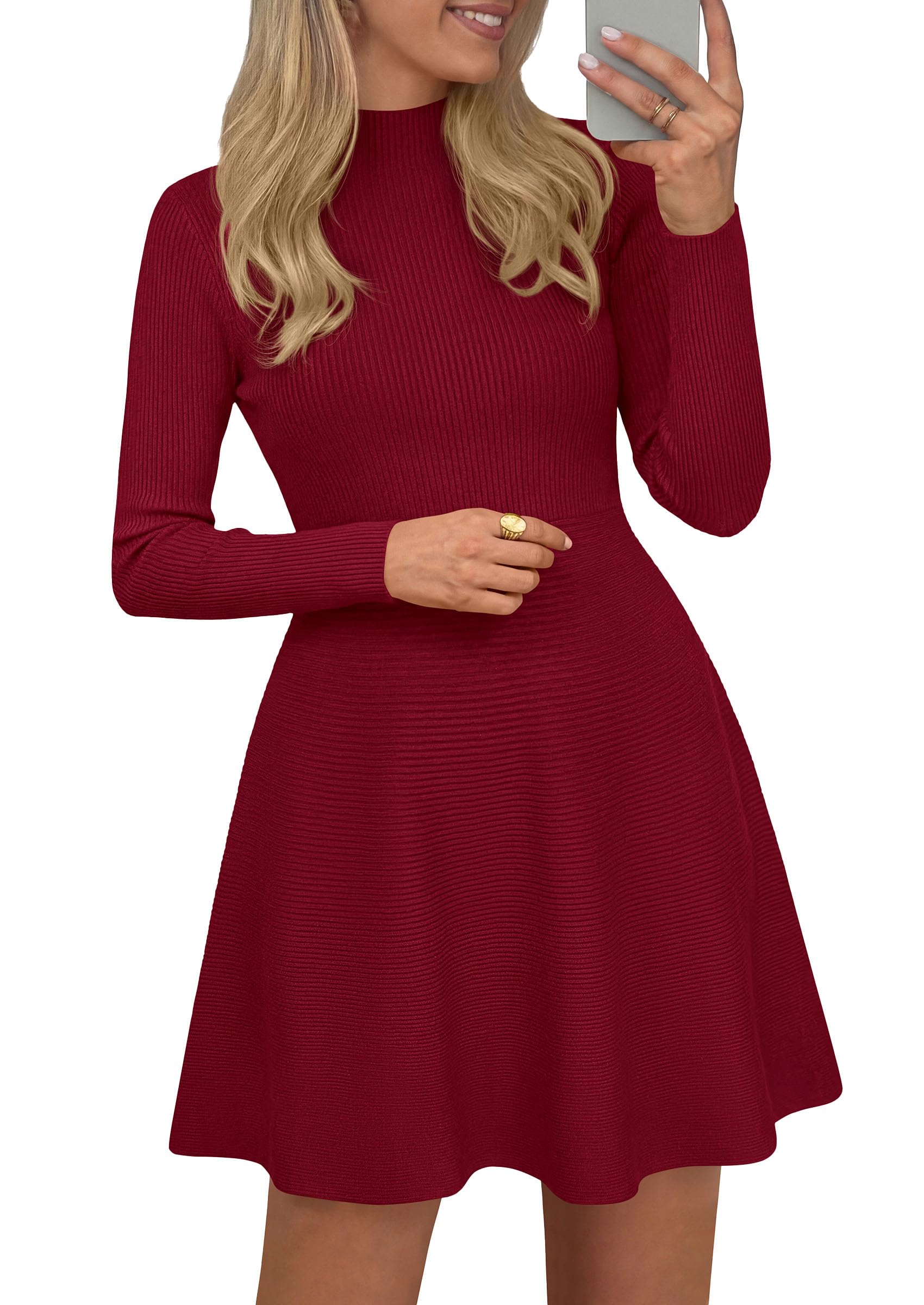 Women's Knit A Line Short Sweater Dress for Fall Wedding Guest