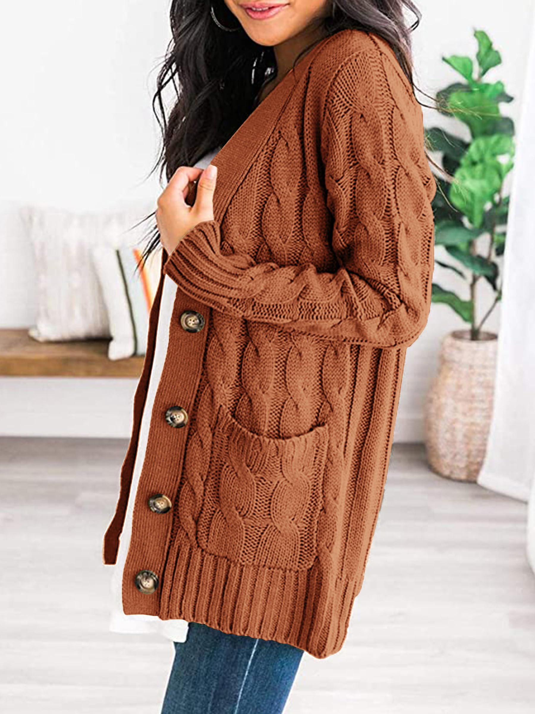 Women Chunky Cable Knit Cardigan Sweaters Fall Fashion Clothes