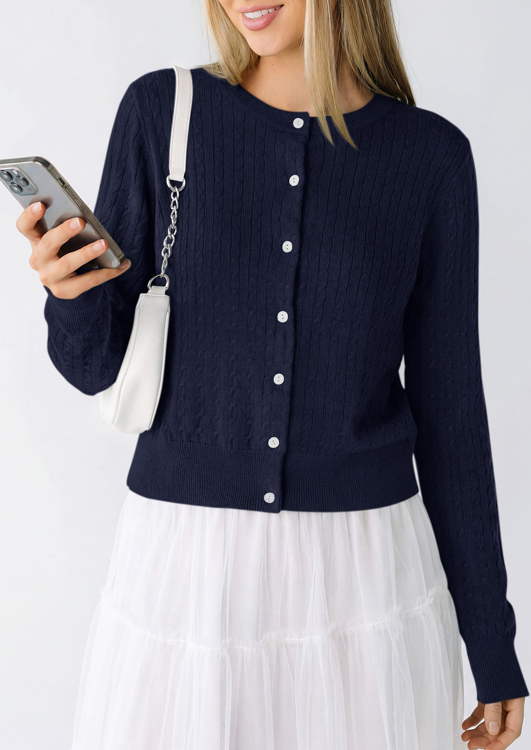 Women Fall Lightweight Cardigans Button Up Cable Knit Sweaters