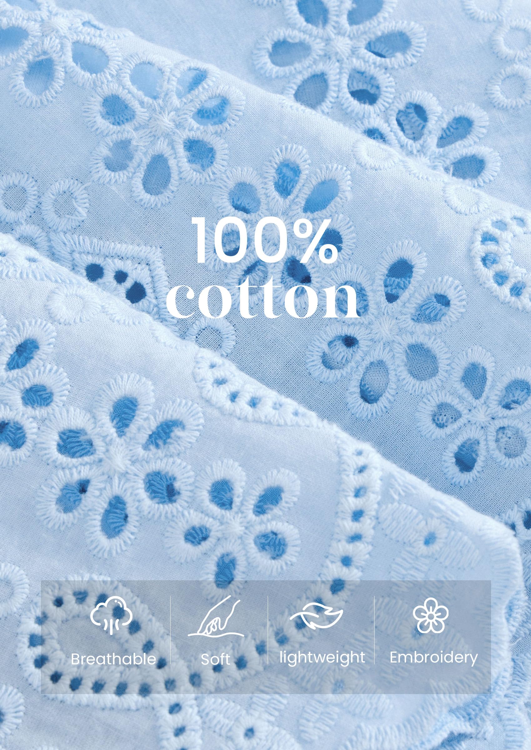 Women's Lace Tank Top Embroidery Eyelet Blouses,Light Blue,S
