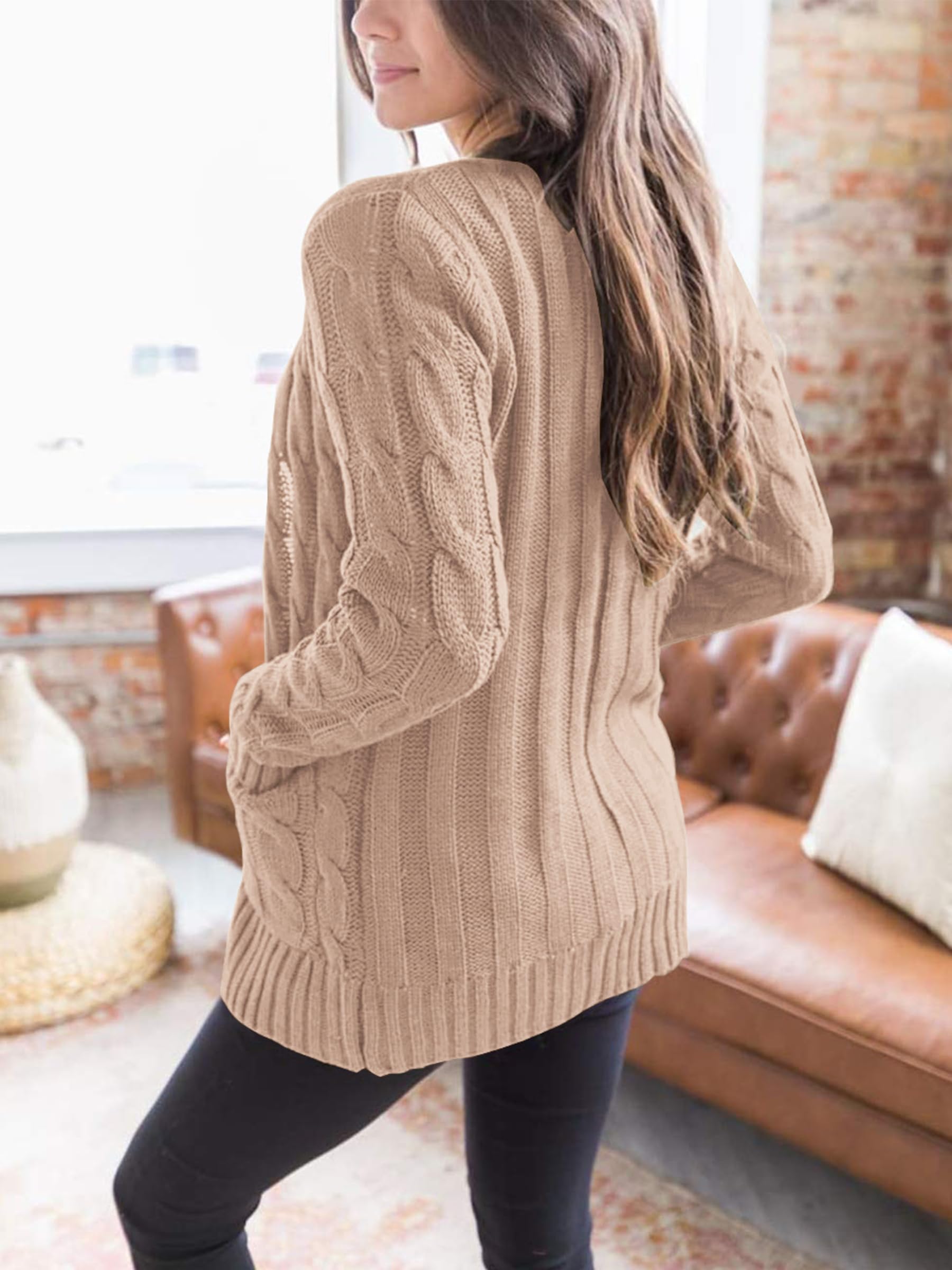 Women Chunky Cable Knit Cardigan Sweaters Fall Fashion Clothes