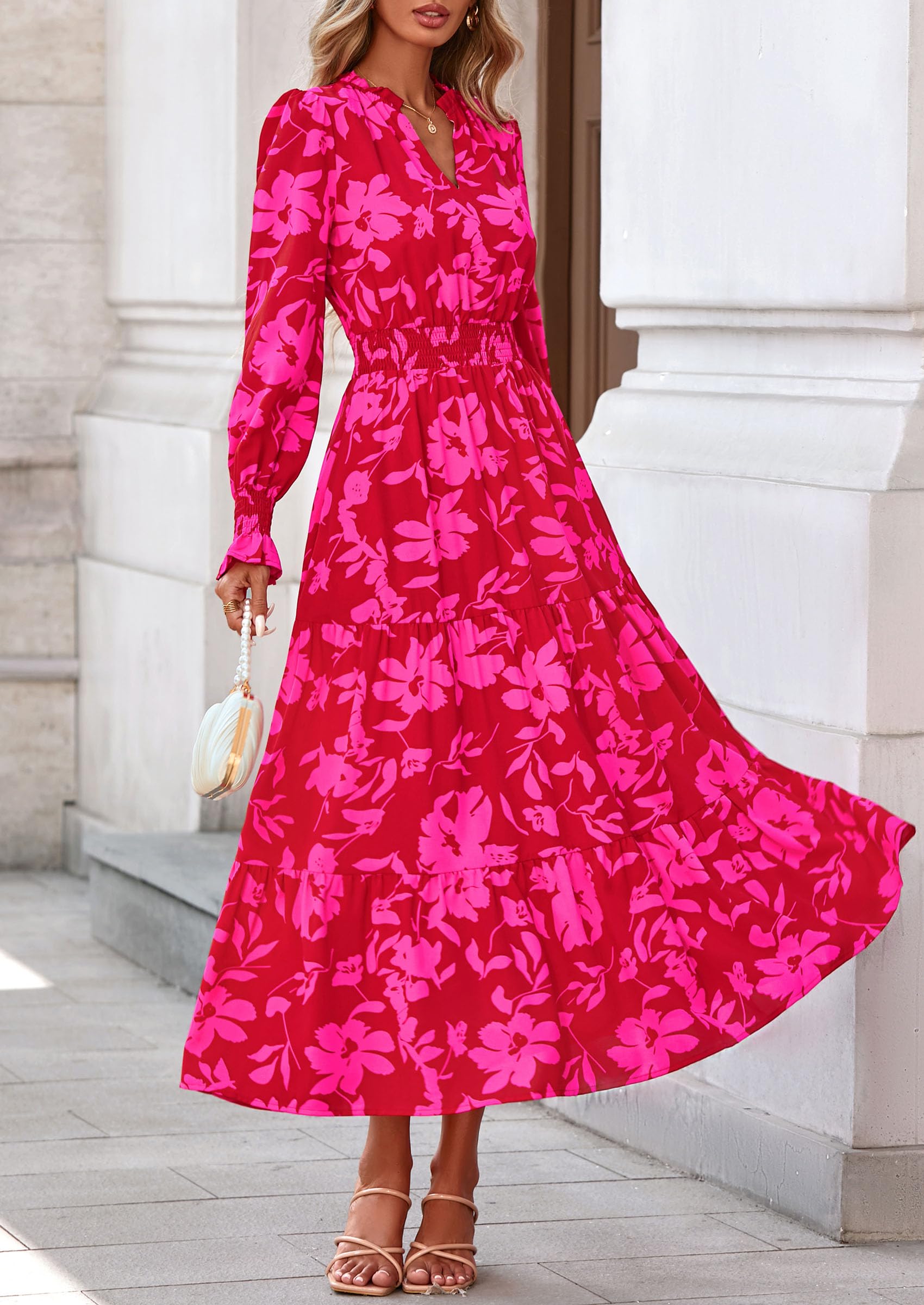 Women's Floral Maxi Dress Fall A Line Wedding Guest Dresses