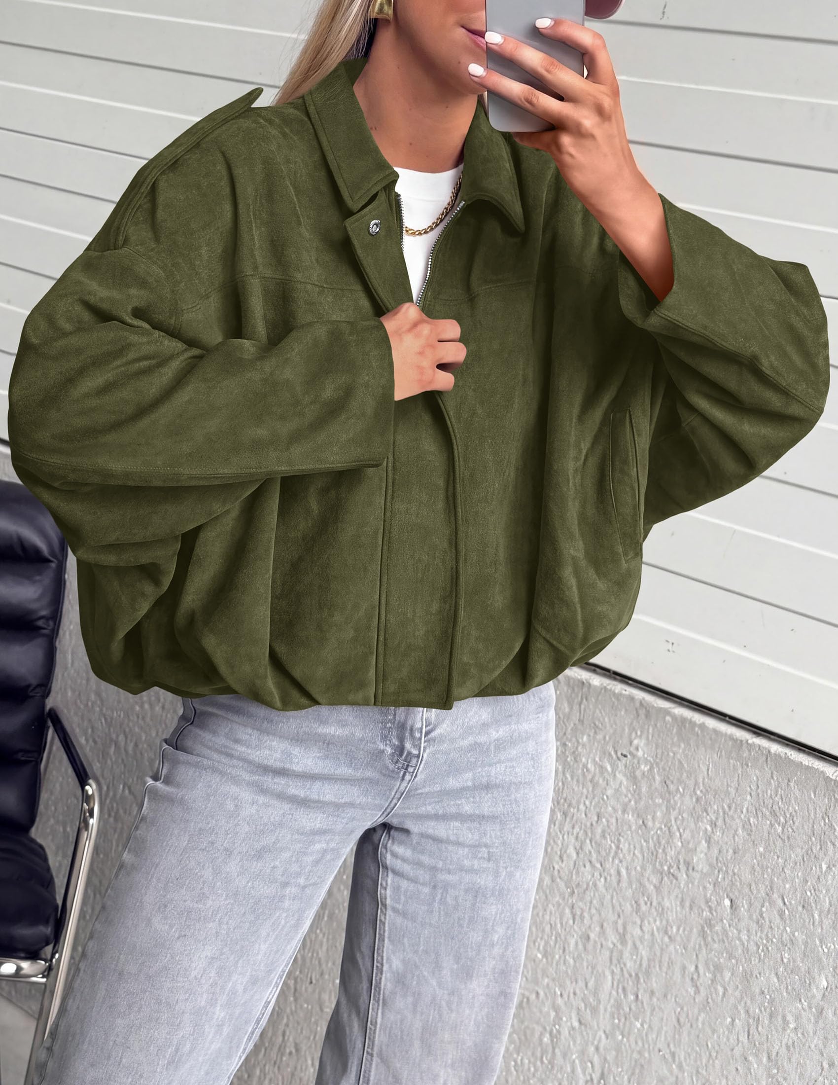Faux Suede Jacket Women Fall Cropped Western Bomber Jacket