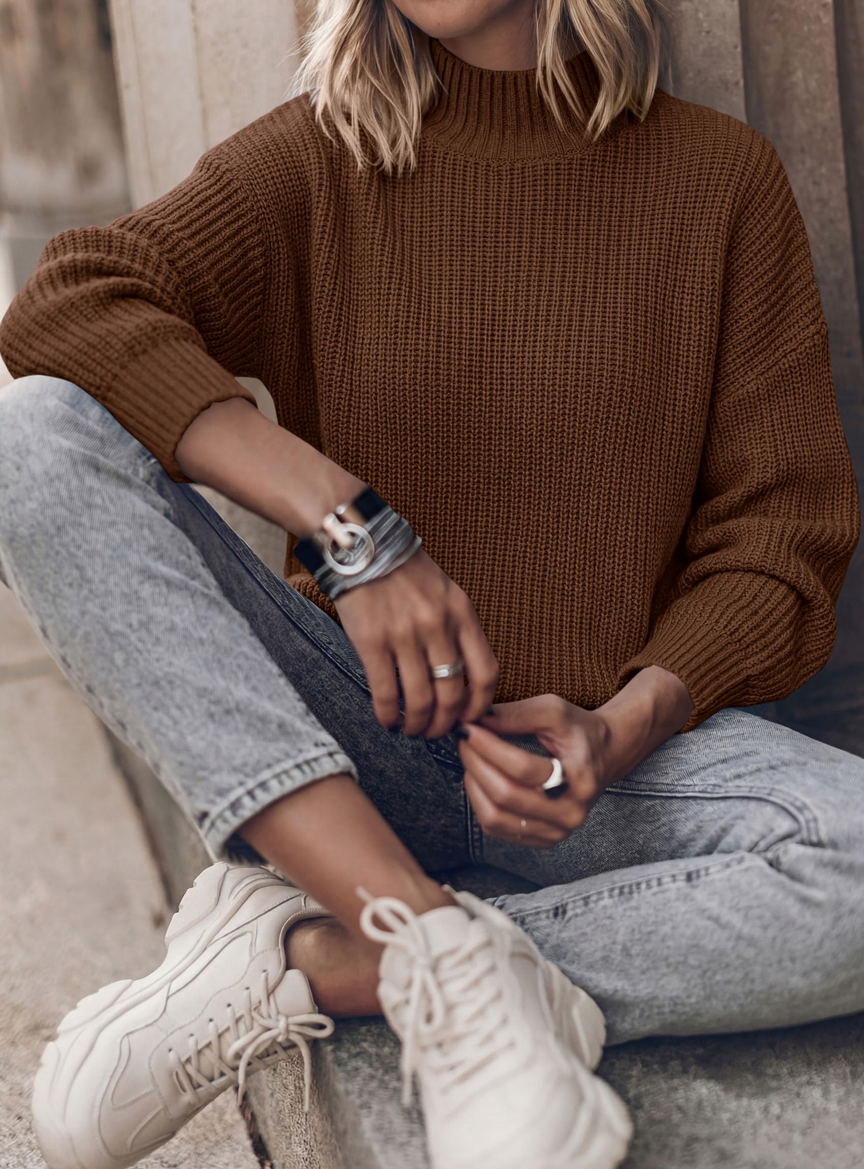 Women's Chunky Knit Fall Mock Turtleneck Pullover Sweaters