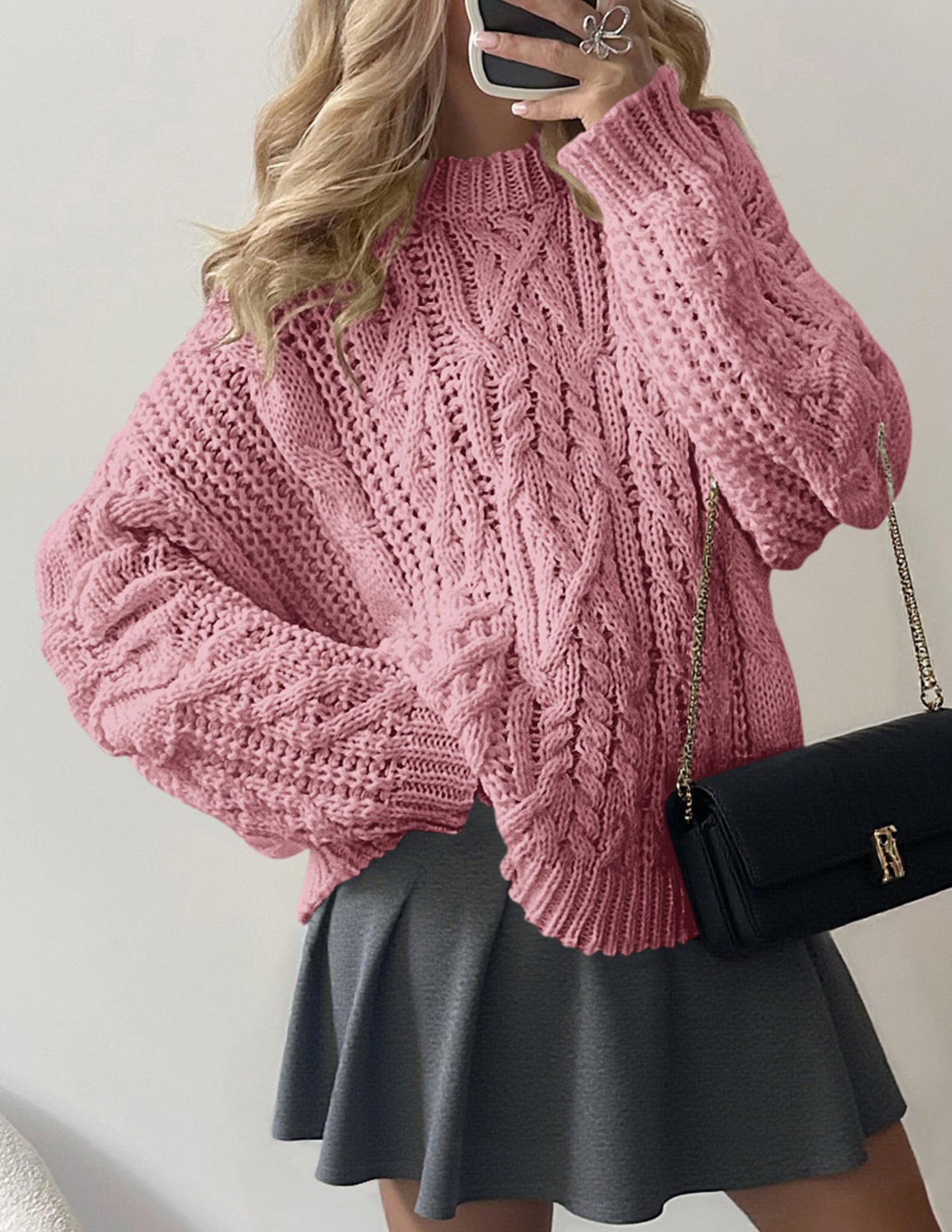Womens Oversized Fall Sweaters Chunky Cable Knit Pullover Tops