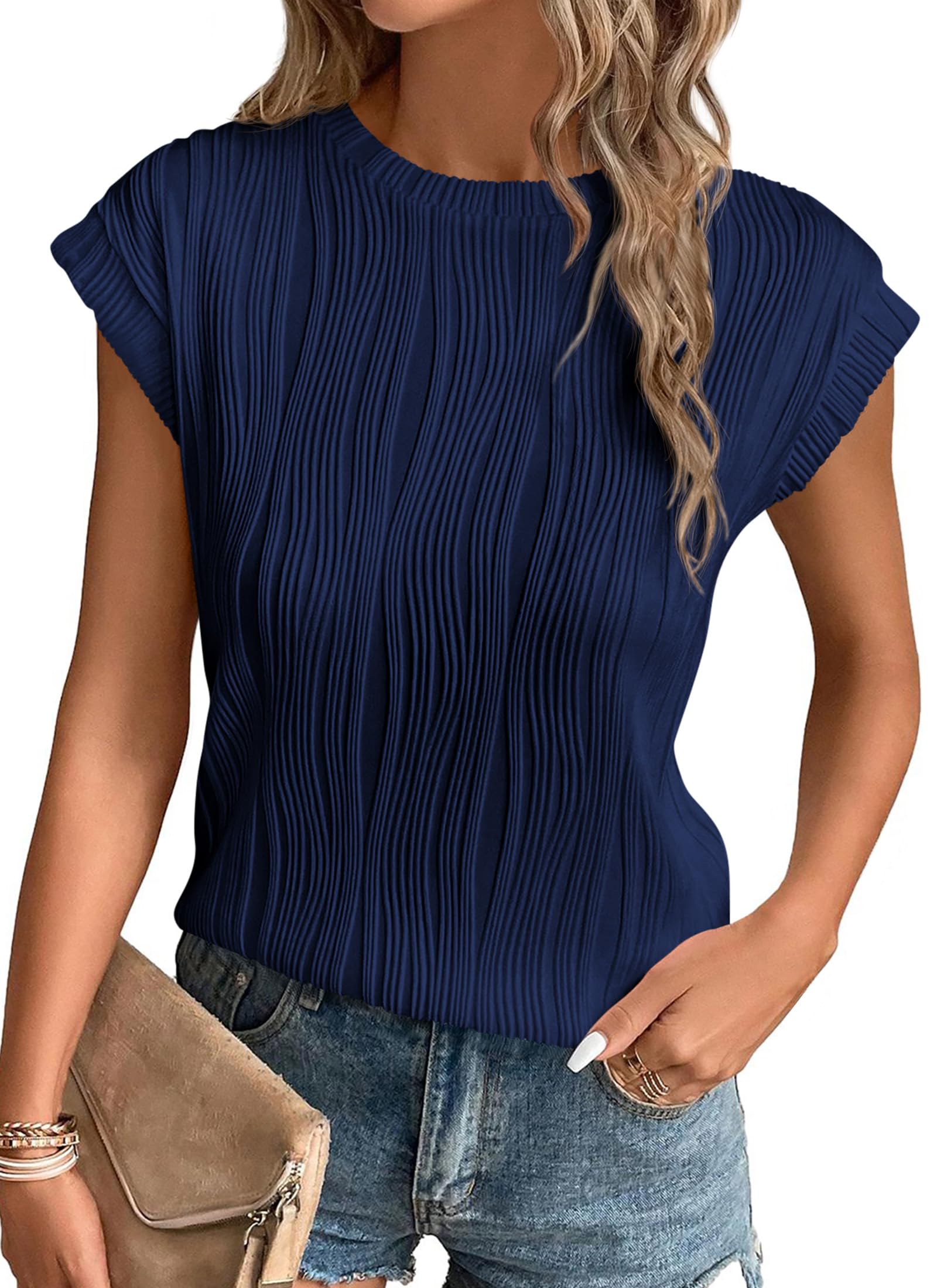 Blouses for Women Dressy Casual Summer Tops, Navy,S