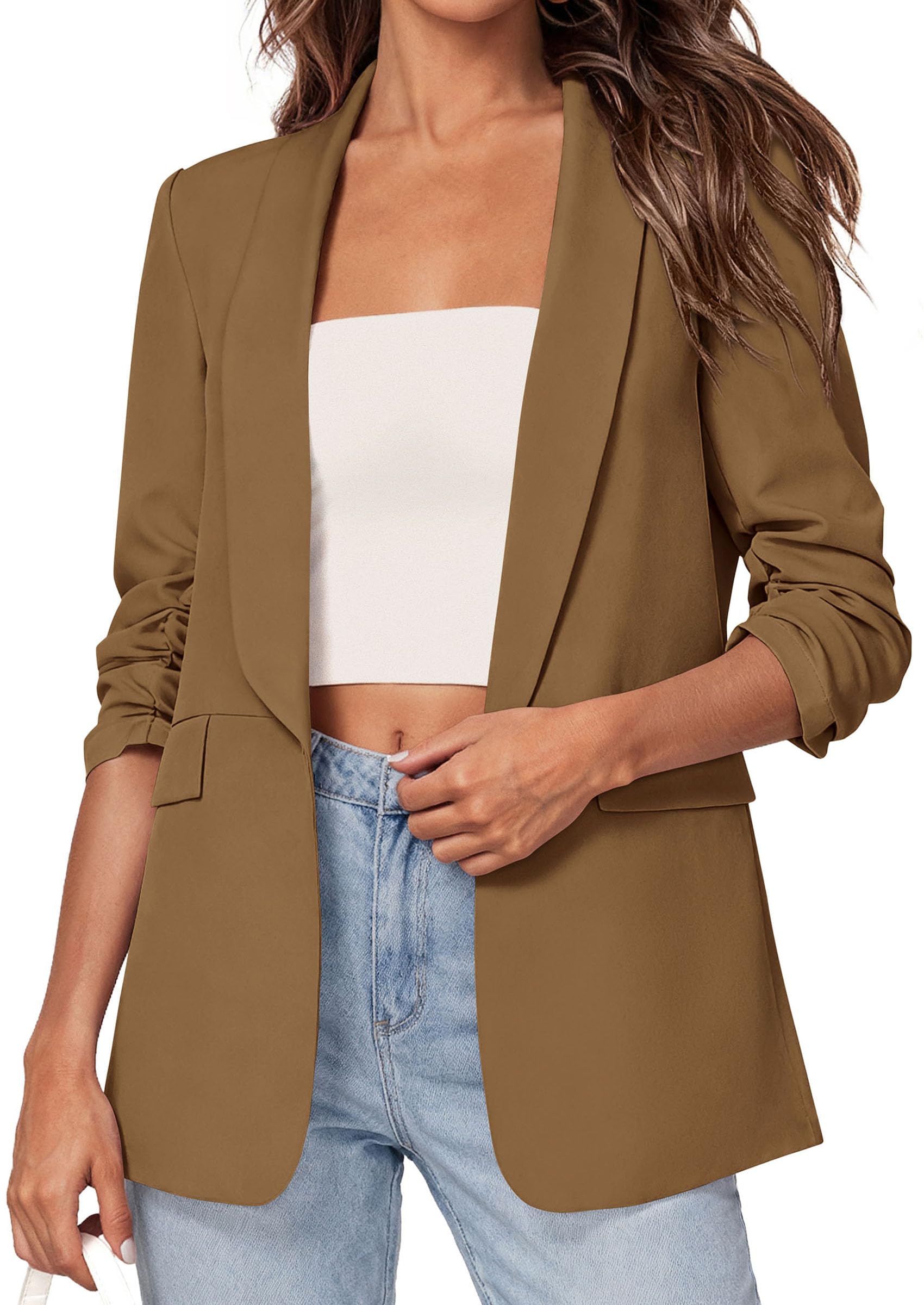 Women's Summer Blazers Business Casual Outfits Dark Khaki,XS
