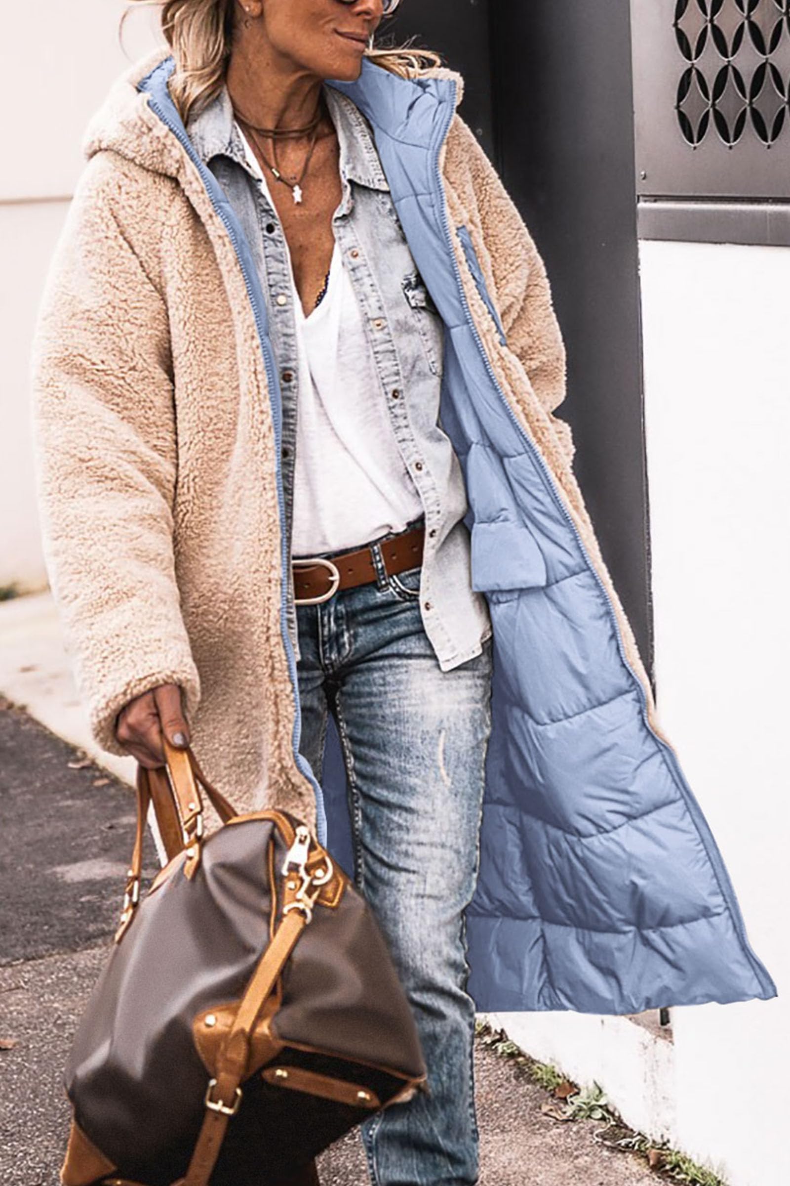Women's Winter Fleece Warm Long Coats(Light Blue,Small)