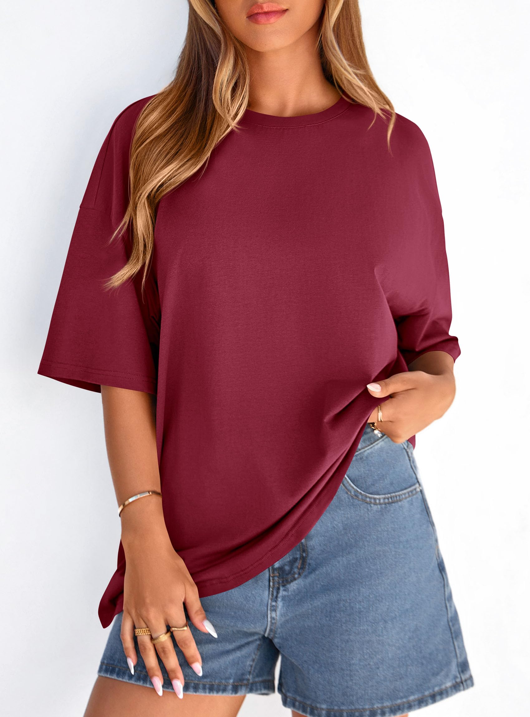 Women's Oversized Tshirts Going Out Tops (Burgundy,S)