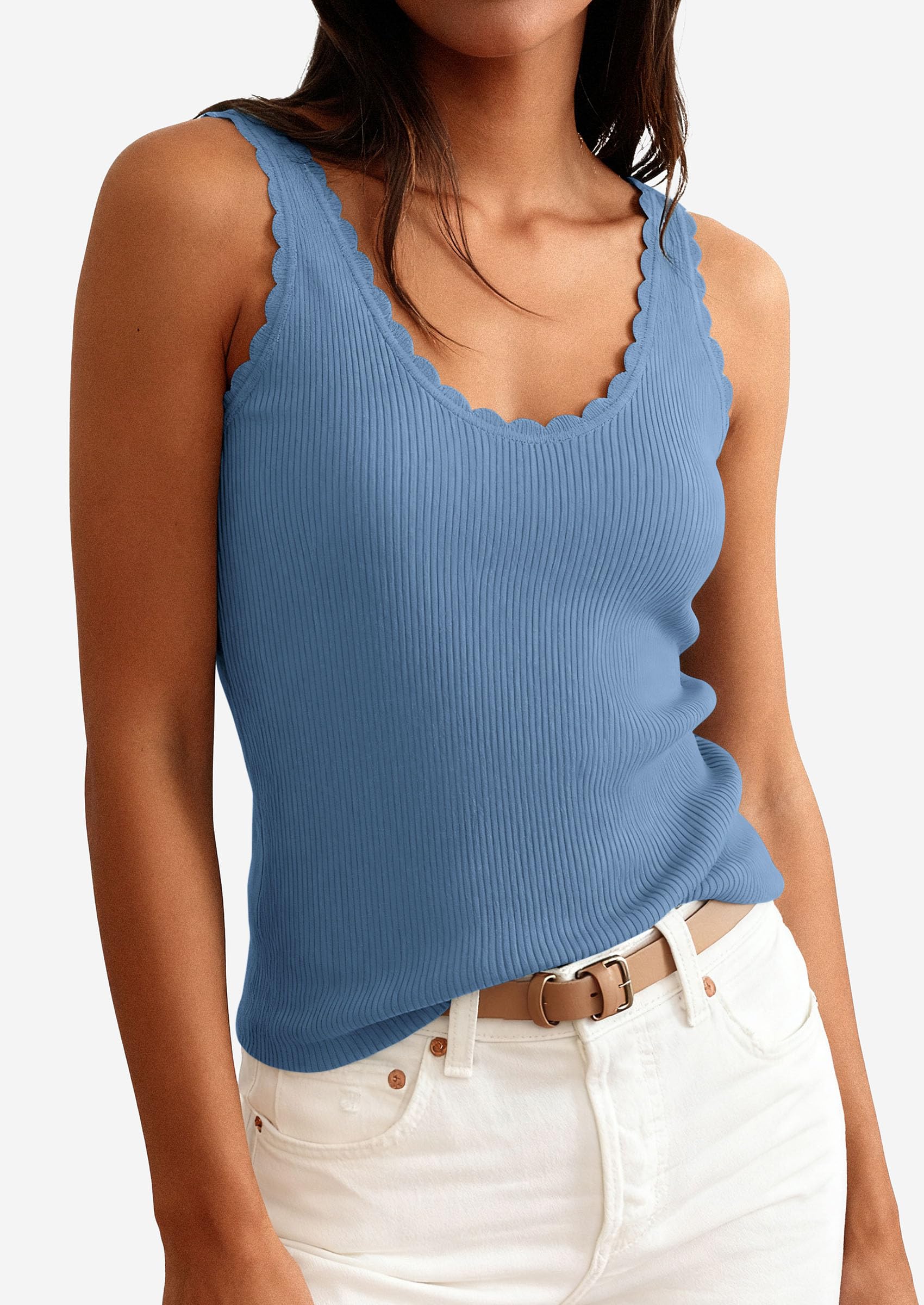 Womens Ribbed Knit Sleeveless Tank Tops,Grey Blue,XS
