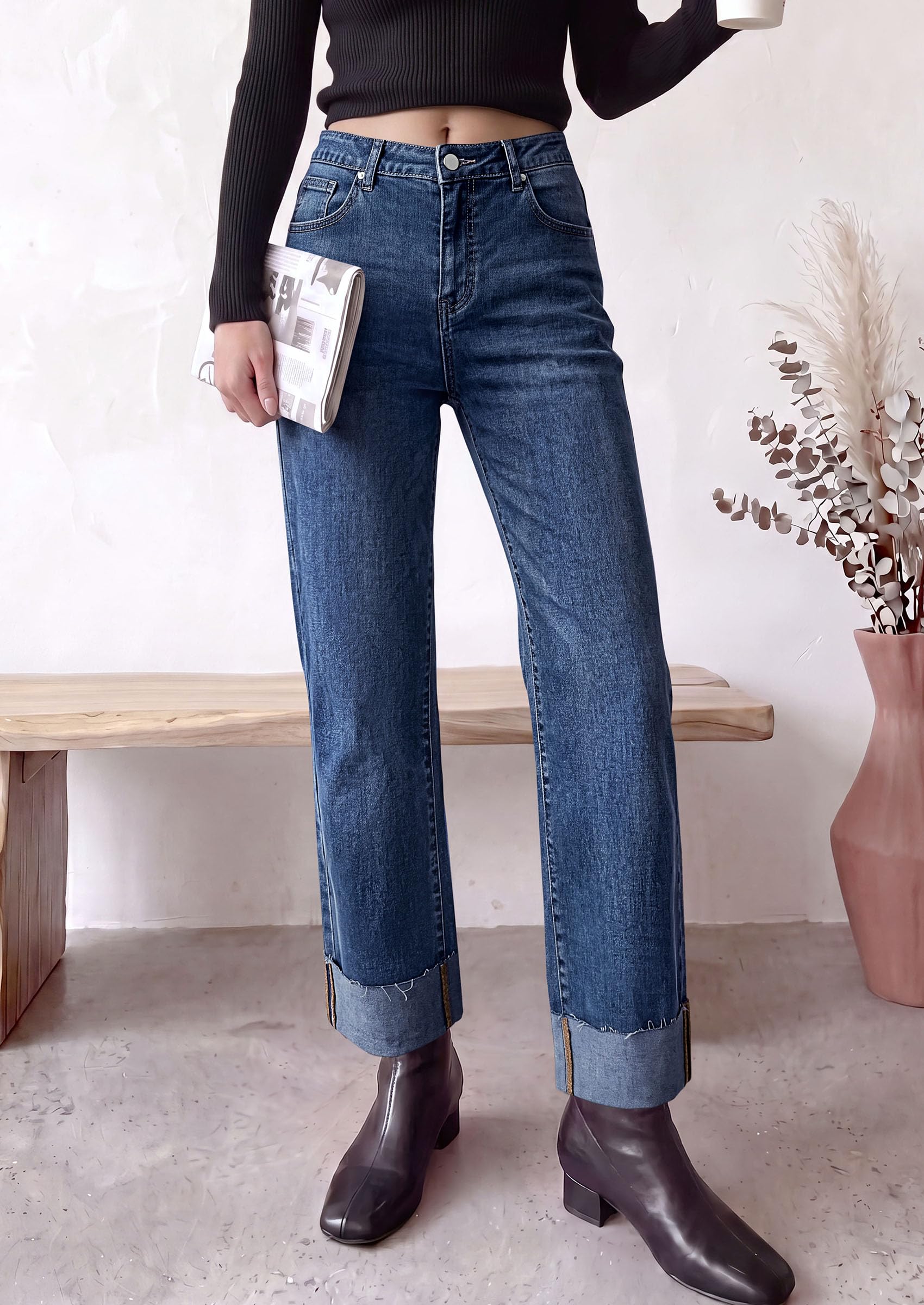 Women's Baggy Denim Jeans Wide Leg Pants Dark Blue 12