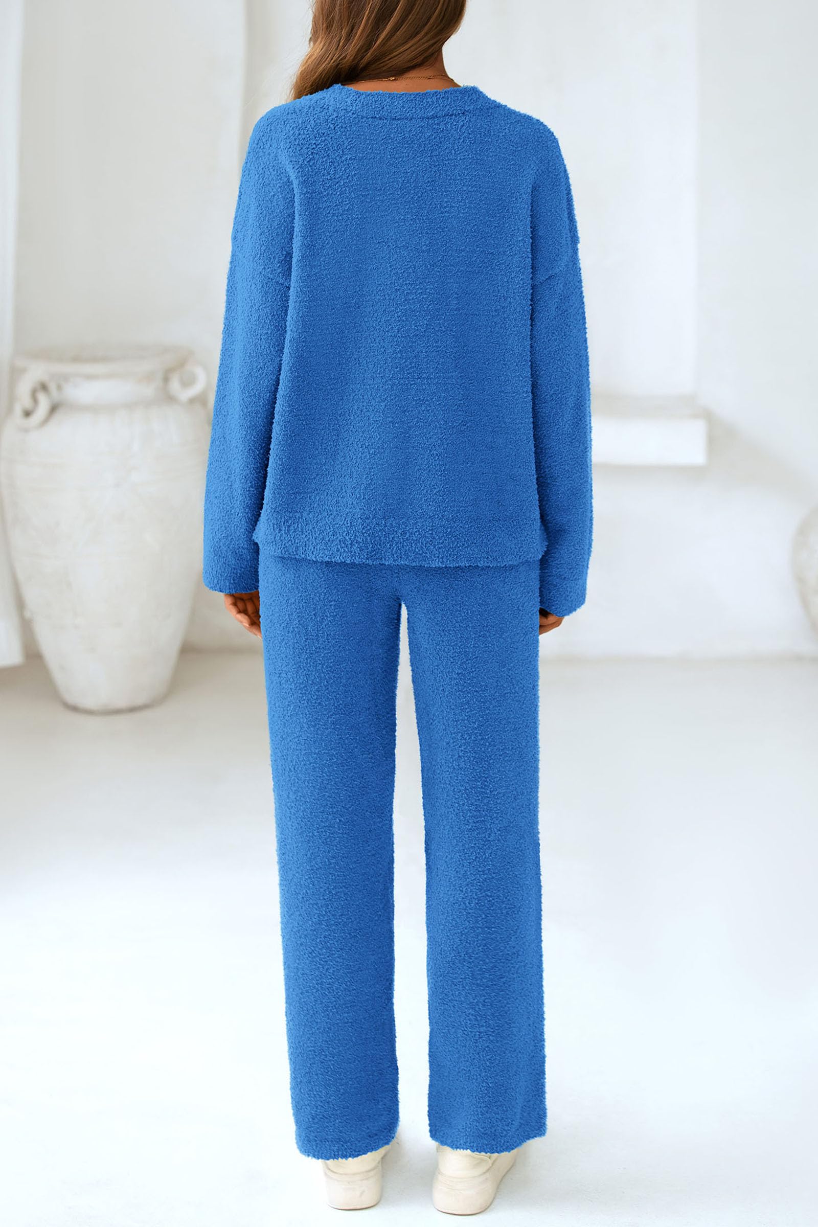 Lounge Sets for Women Fall 2 Piece Fuzzy Sweater Pajama Set