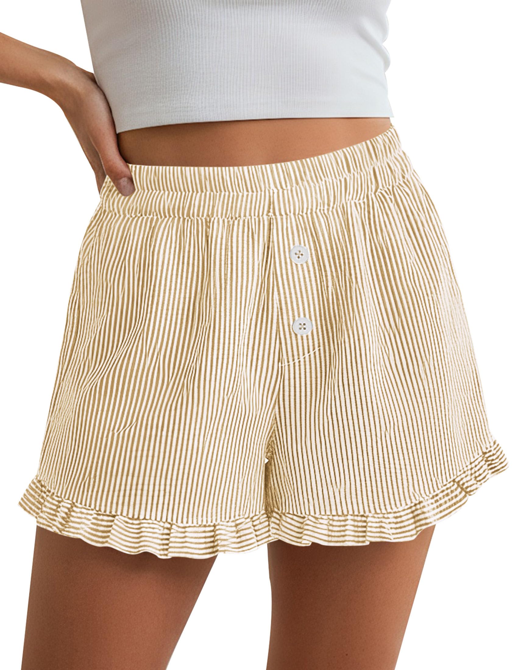 Womens Boxer Shorts Striped Gingham Ruffle Pajama Bottoms