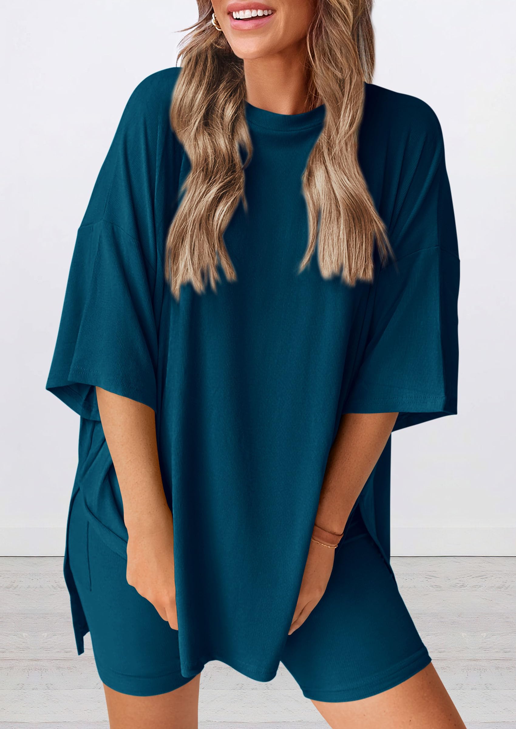 Women 2 Piece Lounge Set Airport Travel Outfit, Lake Blue,S