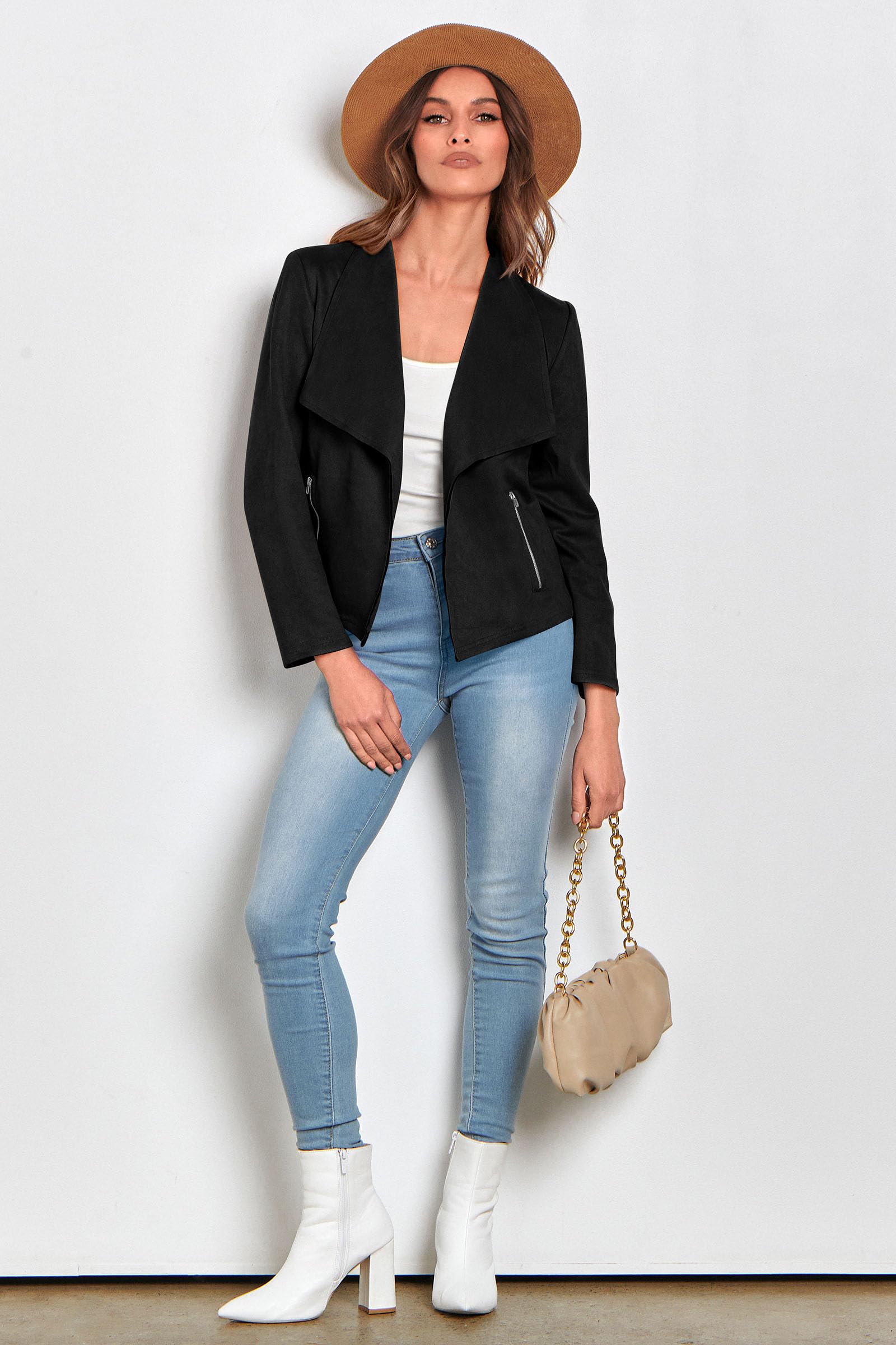 Women's Fall Fashion Faux Suede Jackets(Black,Small)
